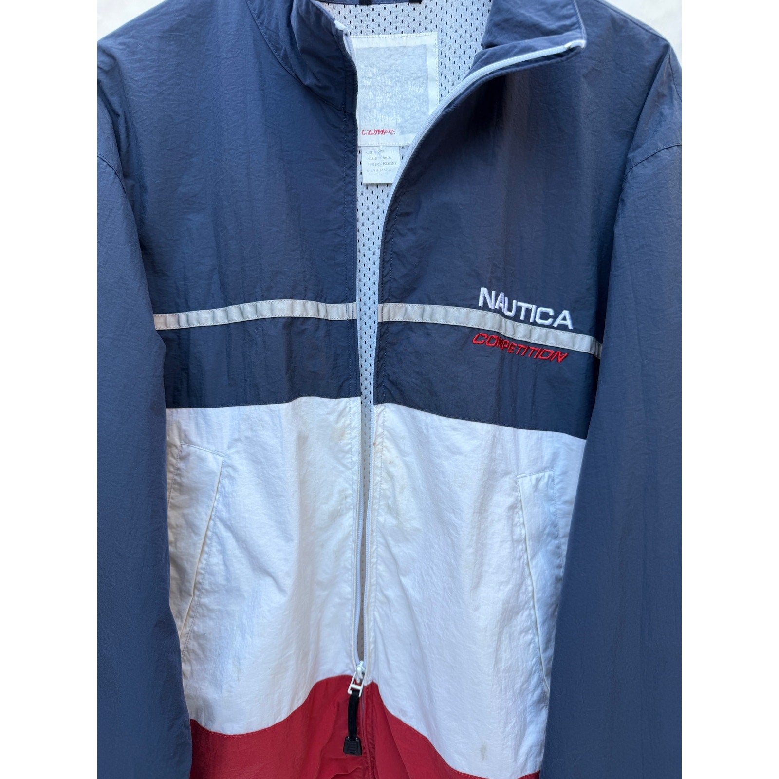 Nautica Competition Jacket Mens L Colorblock Windbreaker Vintage 90s Full Zip