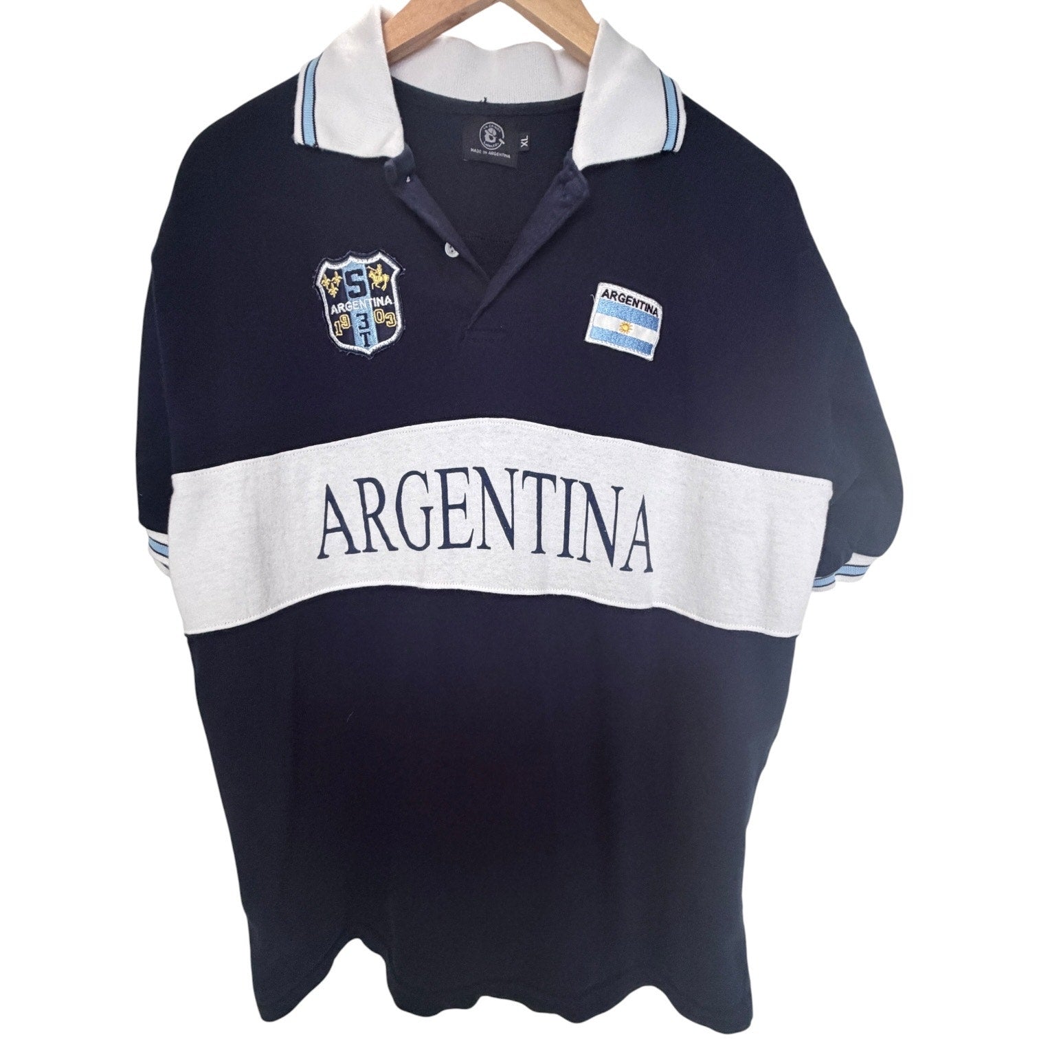 Argentina Polo Shirt Mens XL Rugby Style Short Sleeve Argentina Graphic Navy