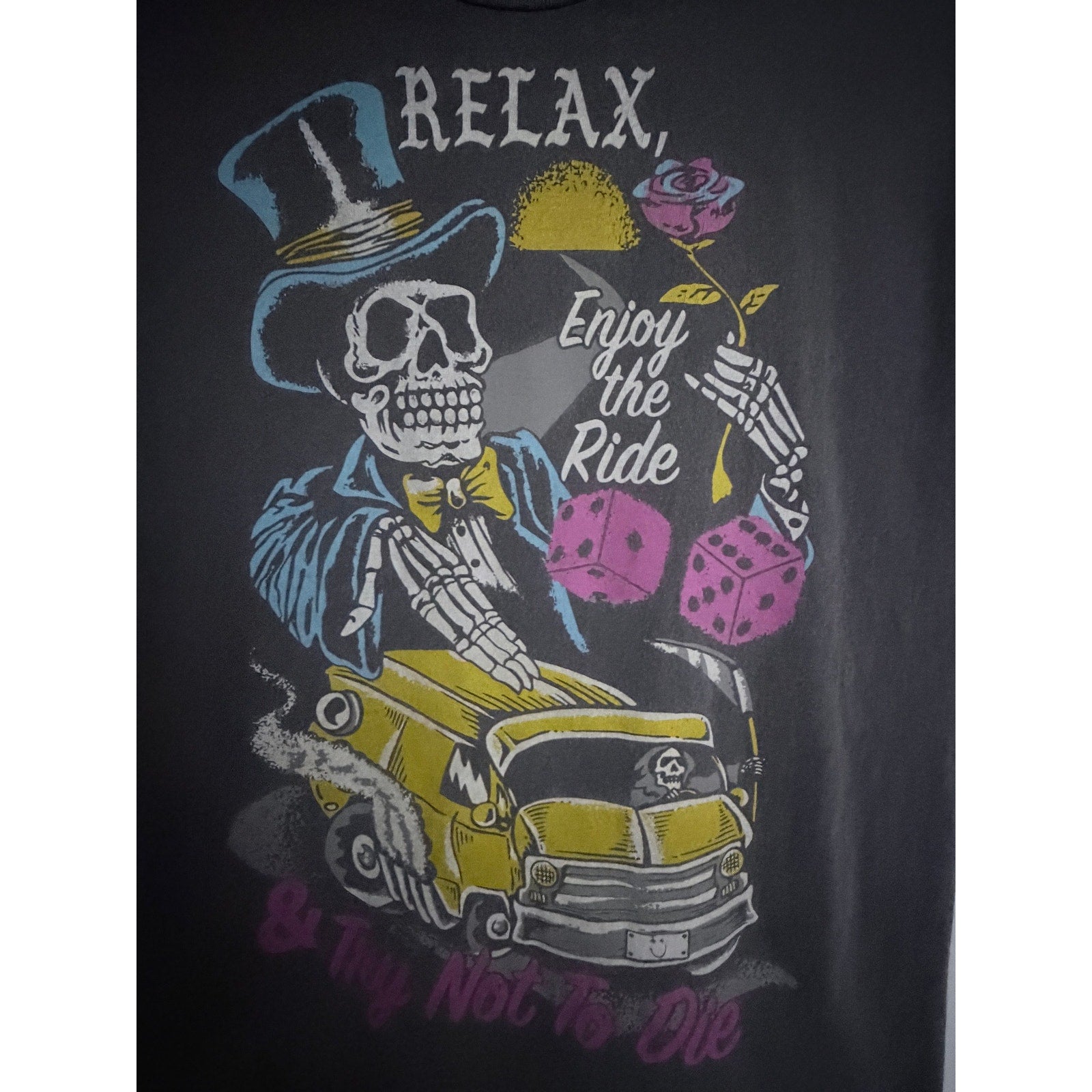Boss Dog Art Dept Relax Enjoy The Ride Skeleton Graphic T Shirt Mens Small Gray