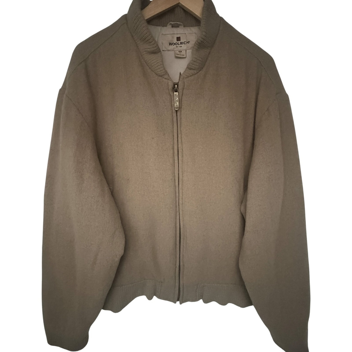 Woolrich Wool Blend Insulated Bomber Jacket Khaki Full Zip Mens XL product image