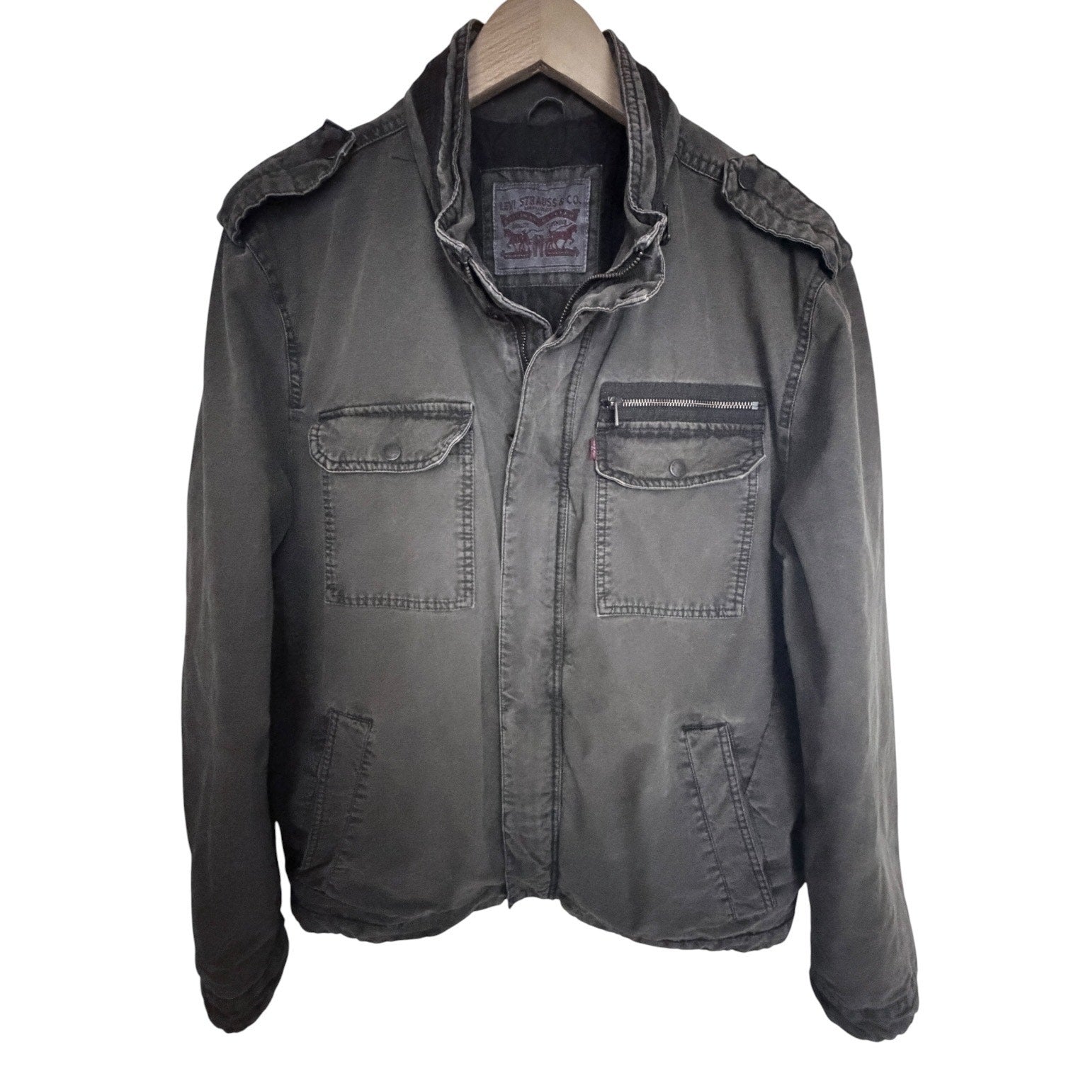 Levi Strauss Military Field Jacket Men Large Olive Green Cotton Full Zip Utility