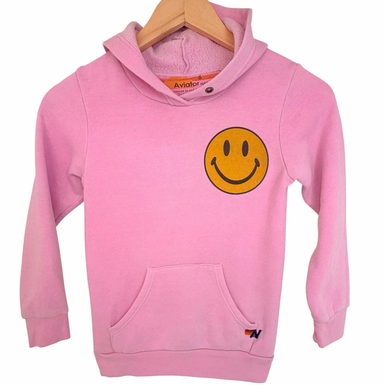 Aviator Nation Smiley Hoodie Kids Size 6 Pink Pullover Made USA California
