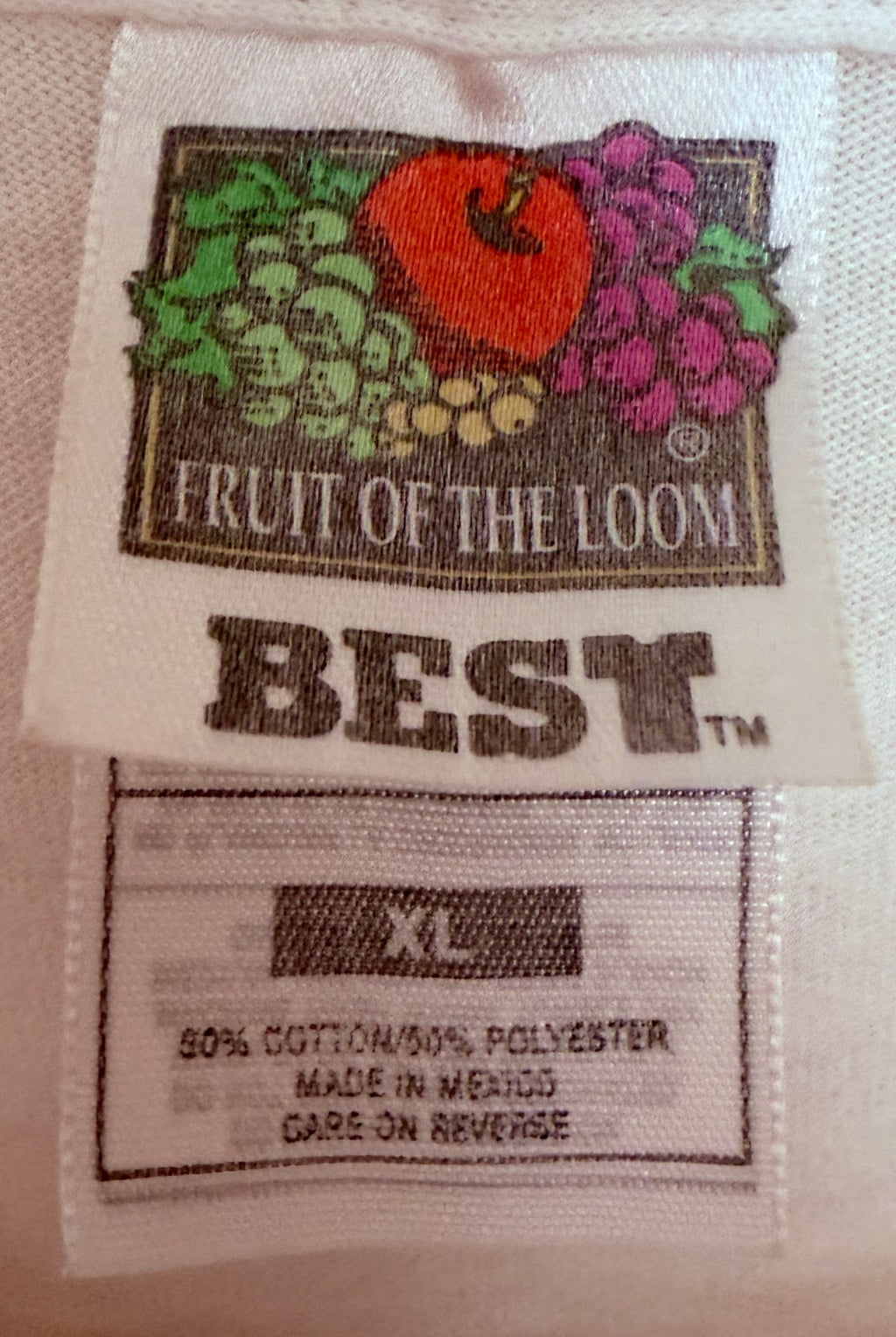 Fruit of the Loom Men's White Crewneck T-Shirt — brand label