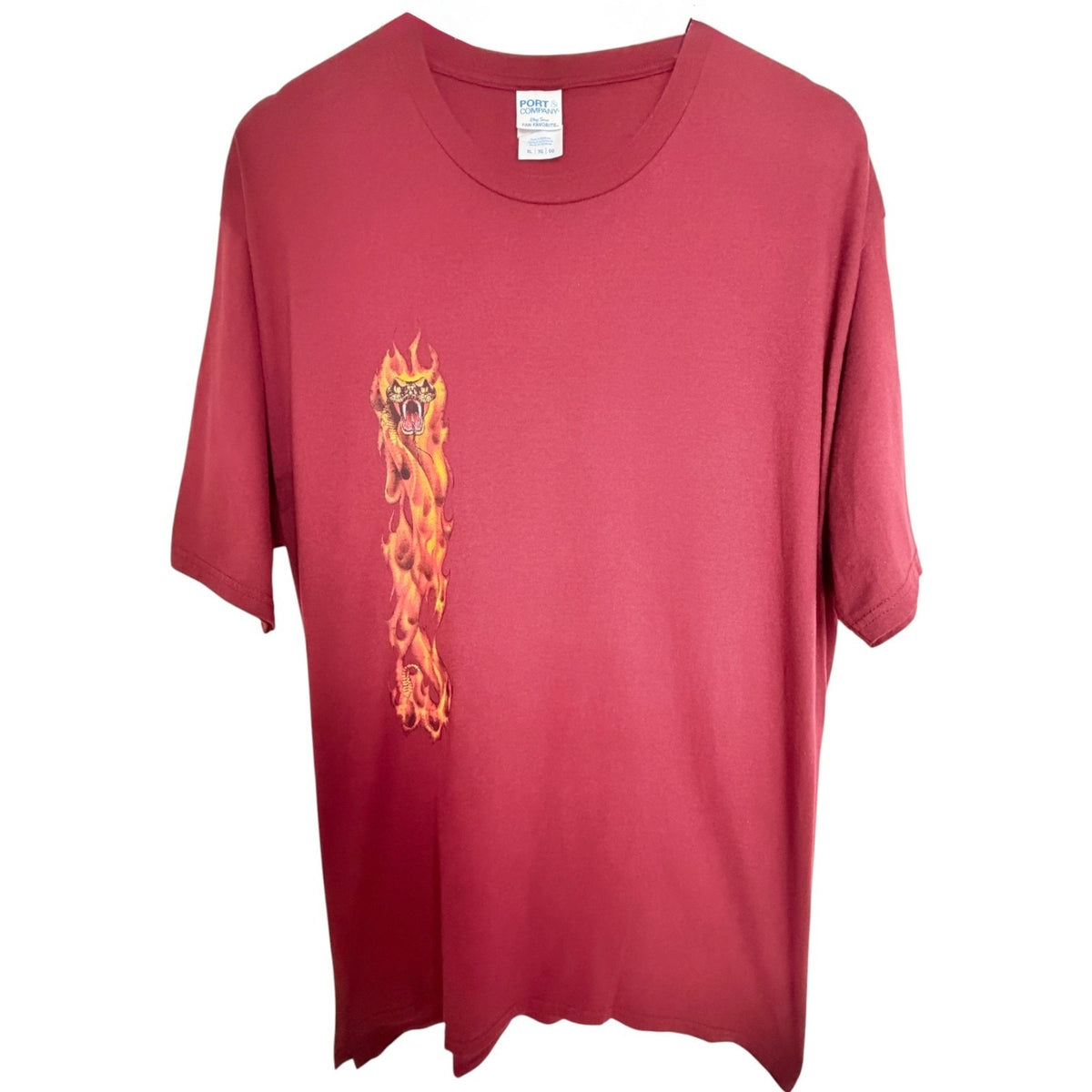 Port & Company Burgundy Flame Snake Cross Graphic T-Shirt - Men's XL
