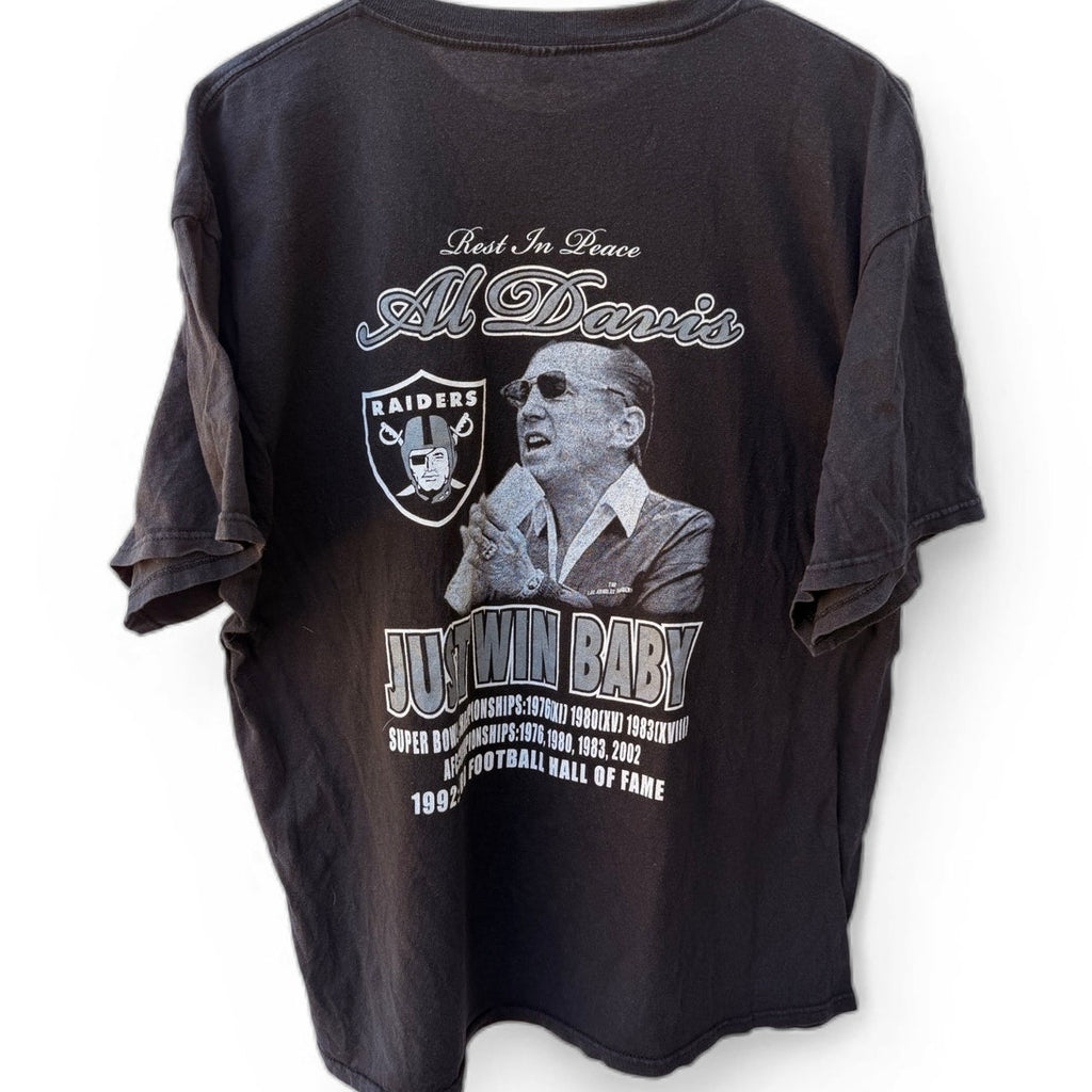 Oakland Raiders Al Davis Just Win Baby T Shirt Mens XL Black Vintage NFL