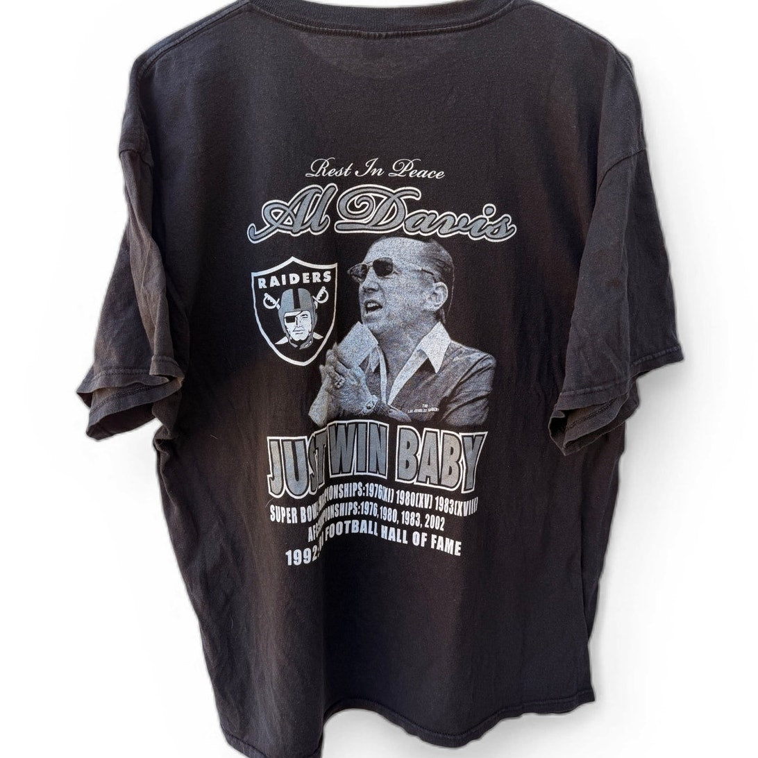Oakland Raiders Al Davis Just Win Baby T Shirt Mens XL Black Vintage NFL