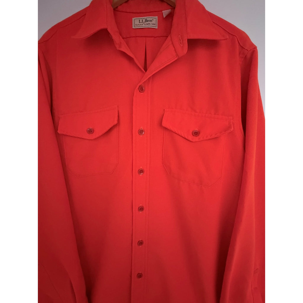 LL Bean Allagash Flannel Shirt Mens Large Orange Chamois Button Front Hunting