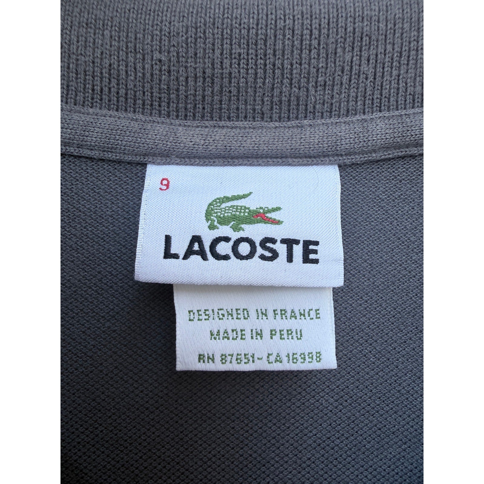 Lacoste Polo Shirt Mens Size 9 Gray Short Sleeve Classic Crocodile Logo France