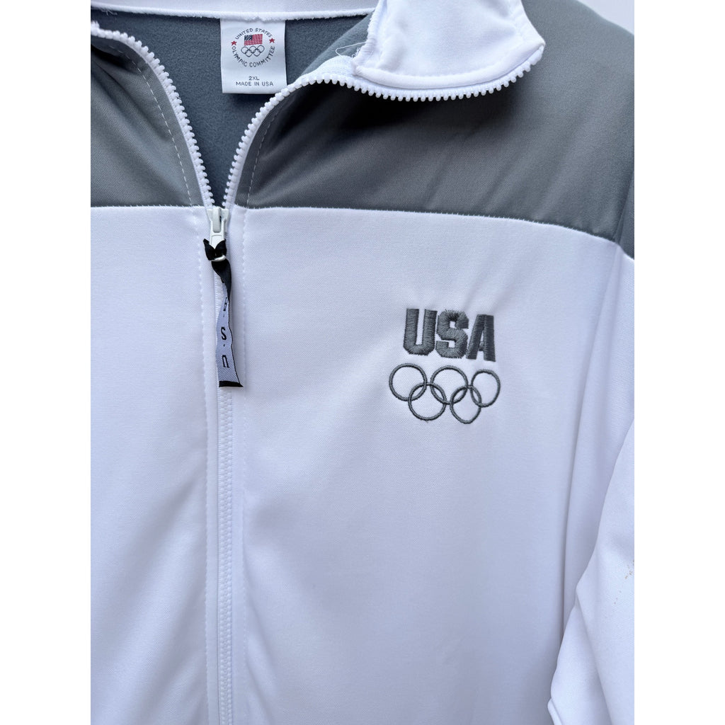 USA Olympic Team Jacket Mens 2XL White Gray Full Zip Made In USA Track Jacket
