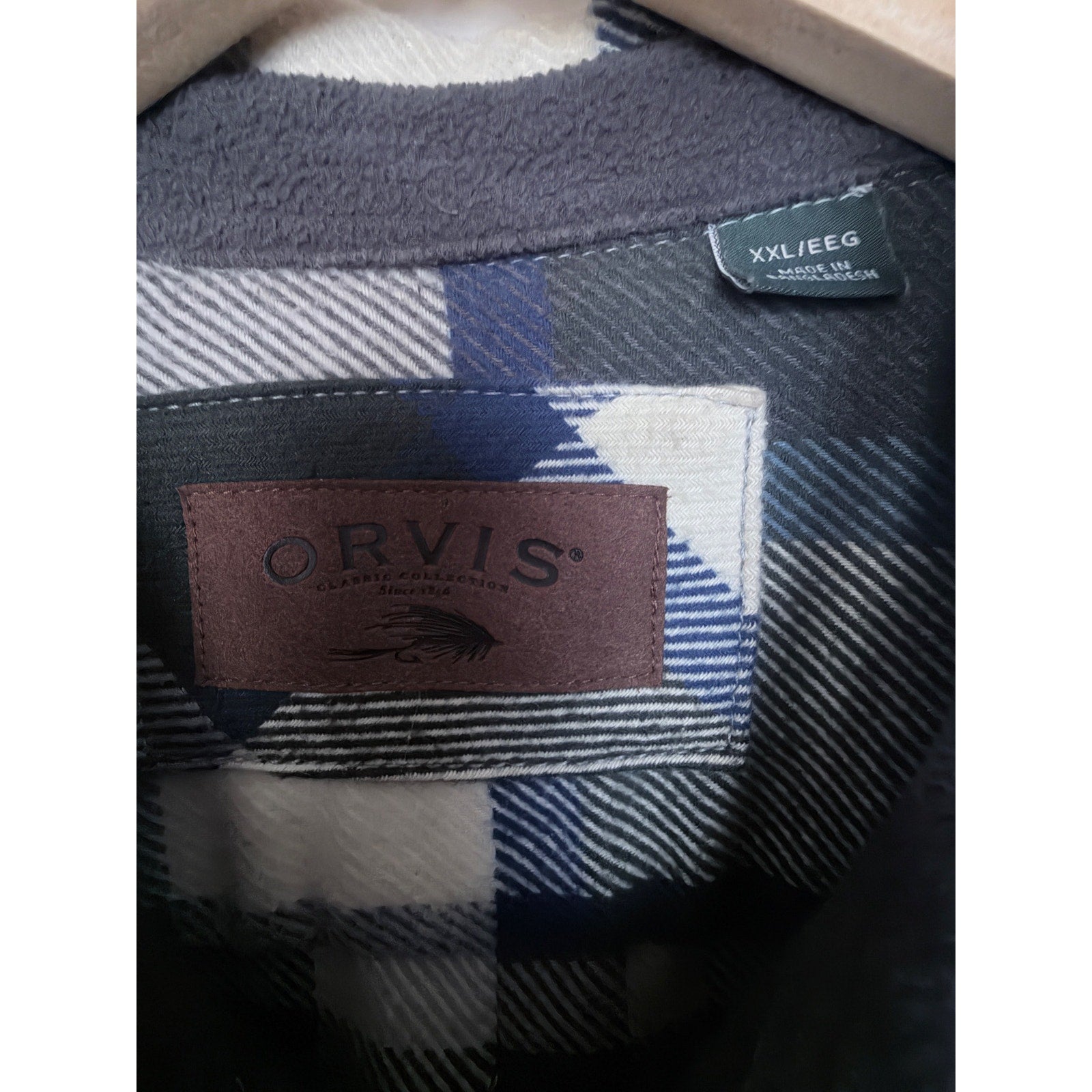 Orvis Sherpa Lined Plaid Flannel Shirt Jacket Mens XXL Blue Gray Heavyweight