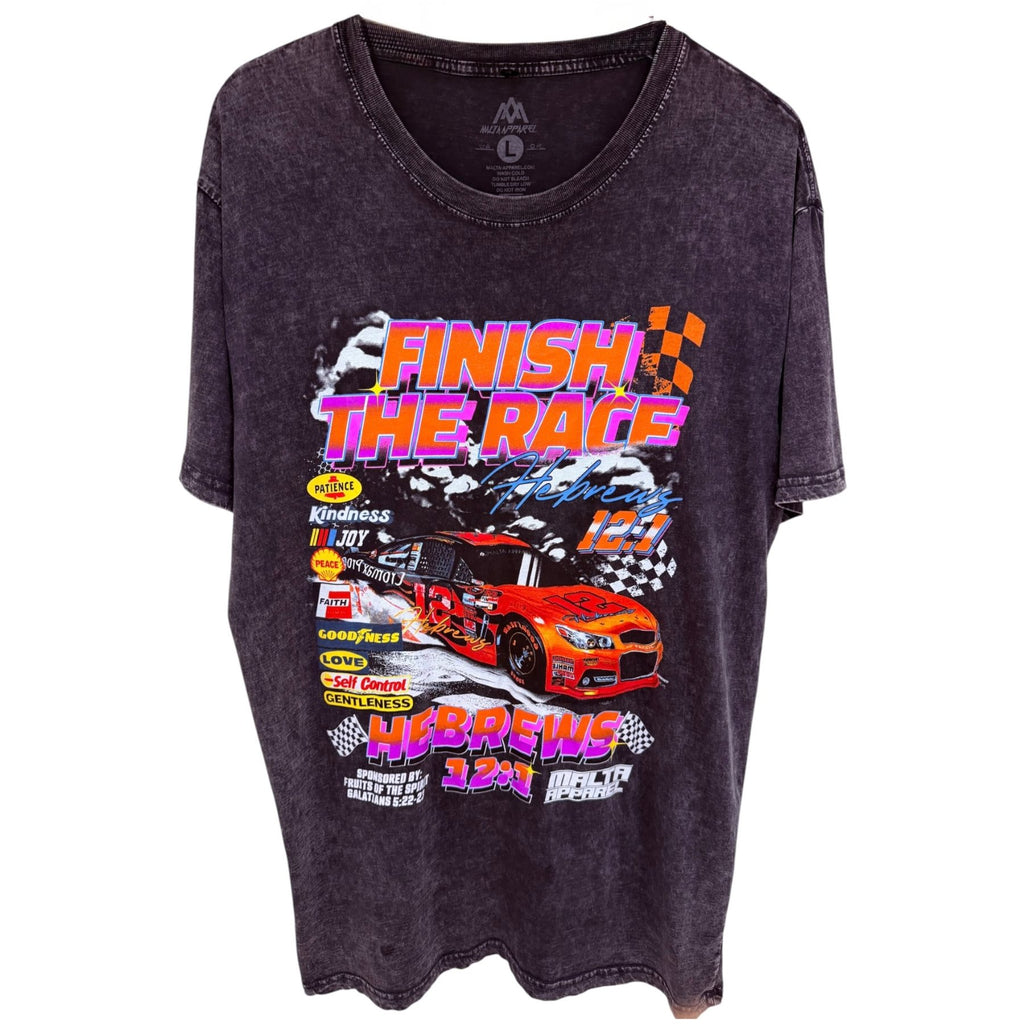 Malta Apparel Men's Purple Finish the Race Hebrews 12:1 T-Shirt — front view