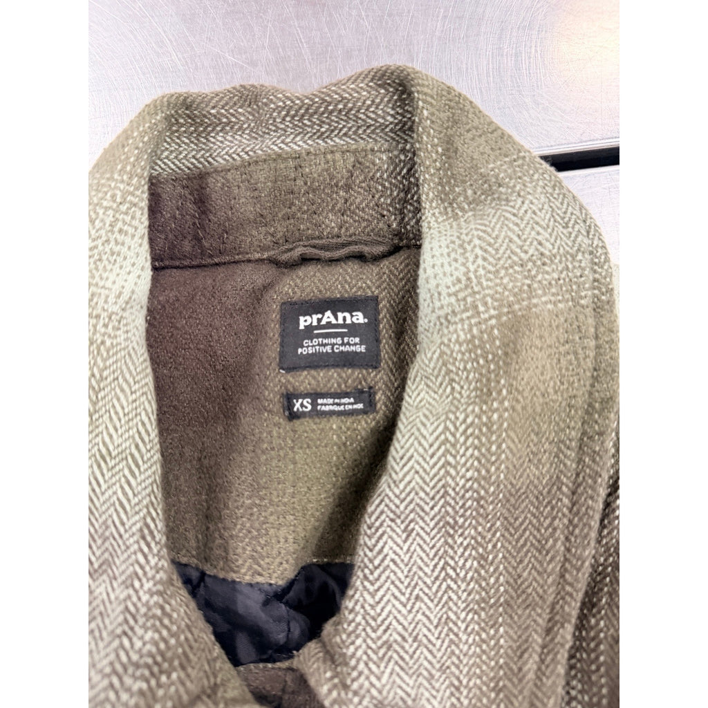 Prana Wool Blend Jacket Womens XS Brown Plaid Button Front Casual Outdoor