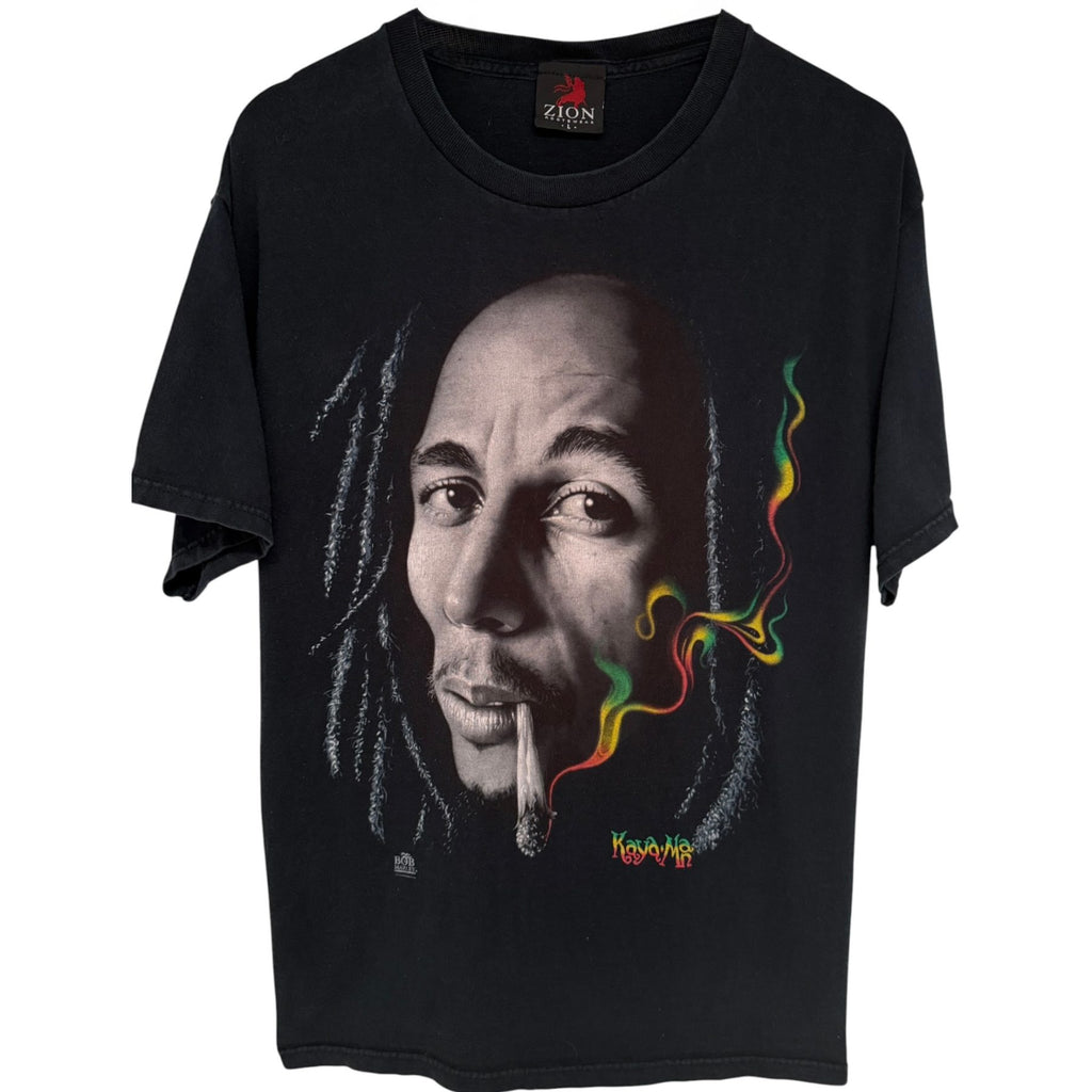 Zion Rootswear Men's Black Bob Marley Kaya Man T-Shirt — front view