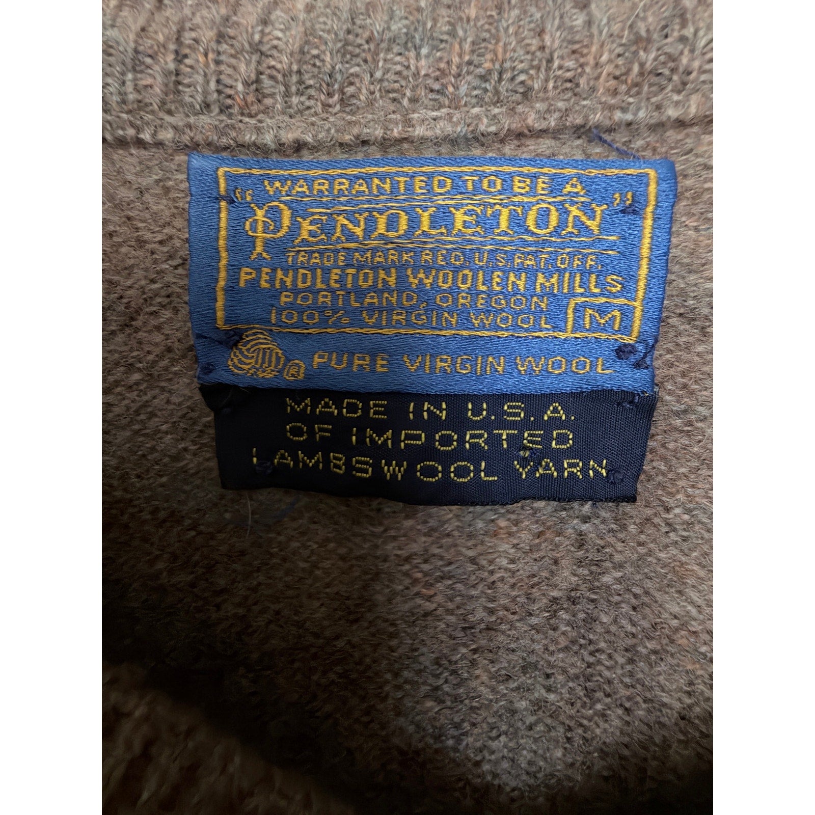 Pendleton Pure Virgin Wool V Neck Sweater Mens Medium Brown USA Made