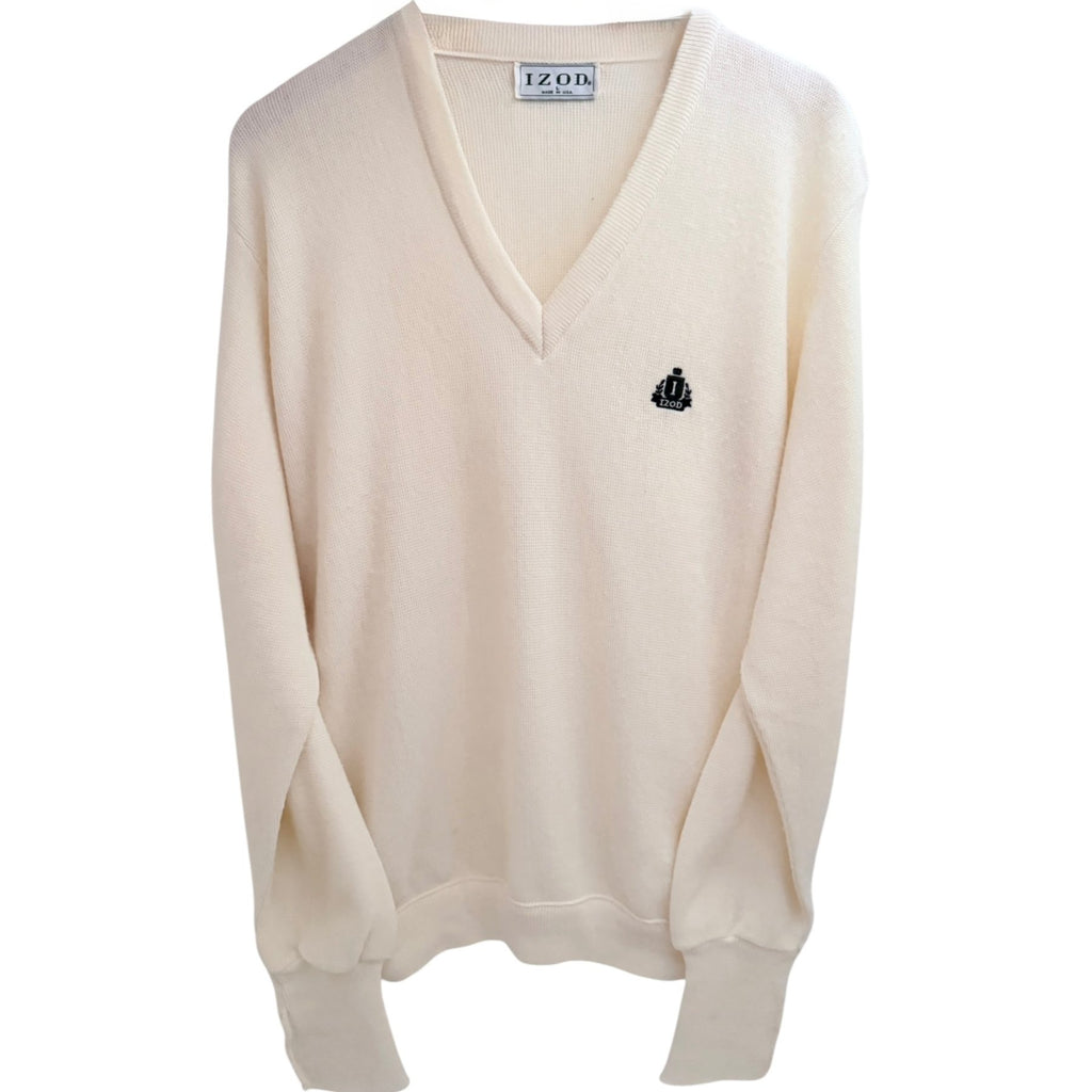 IZOD Men's White Cable-Knit Mock Neck Striped Sweater — front view