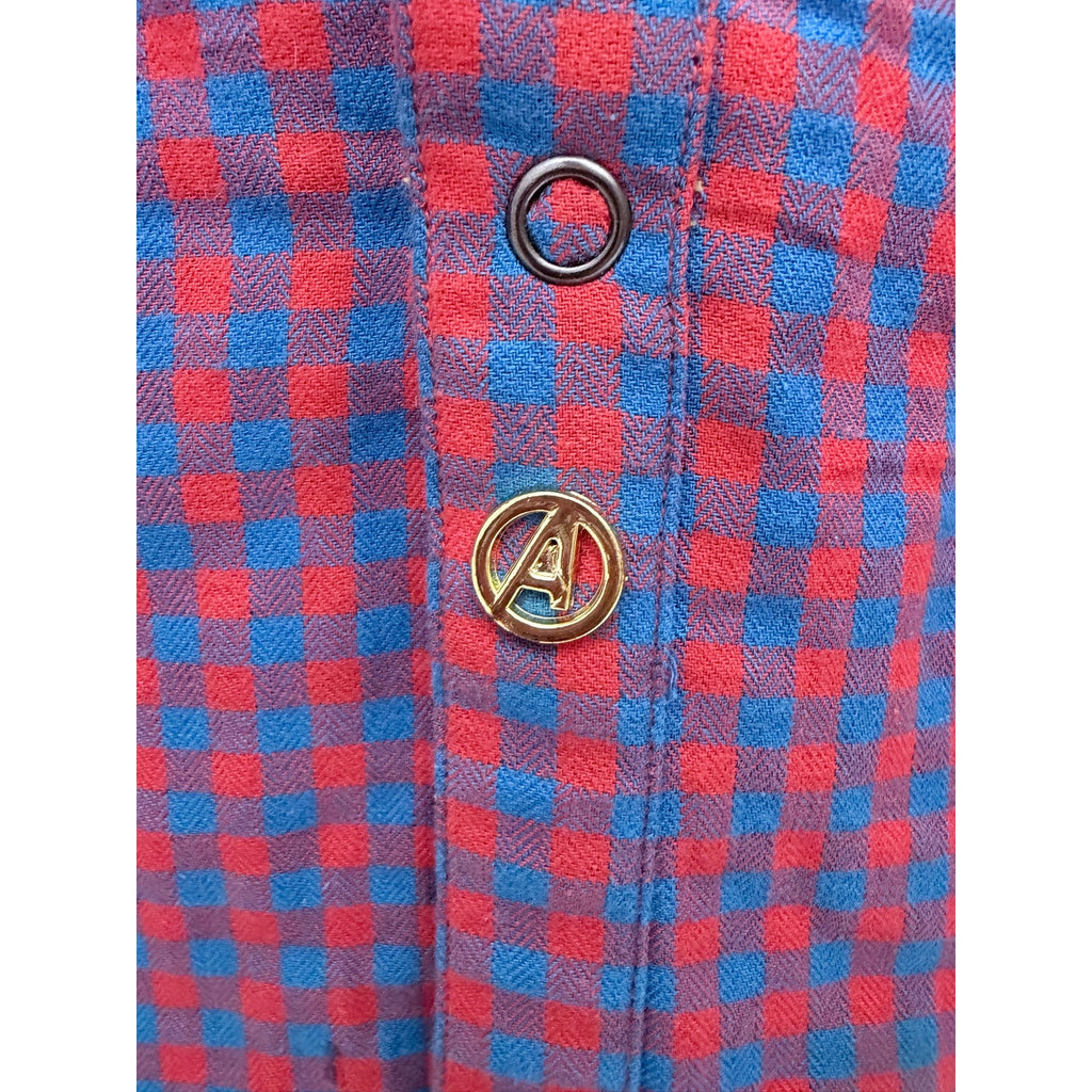 Marvel Avengers Reversible Button Up Shirt Mens Medium Plaid Casual Long Sleeve