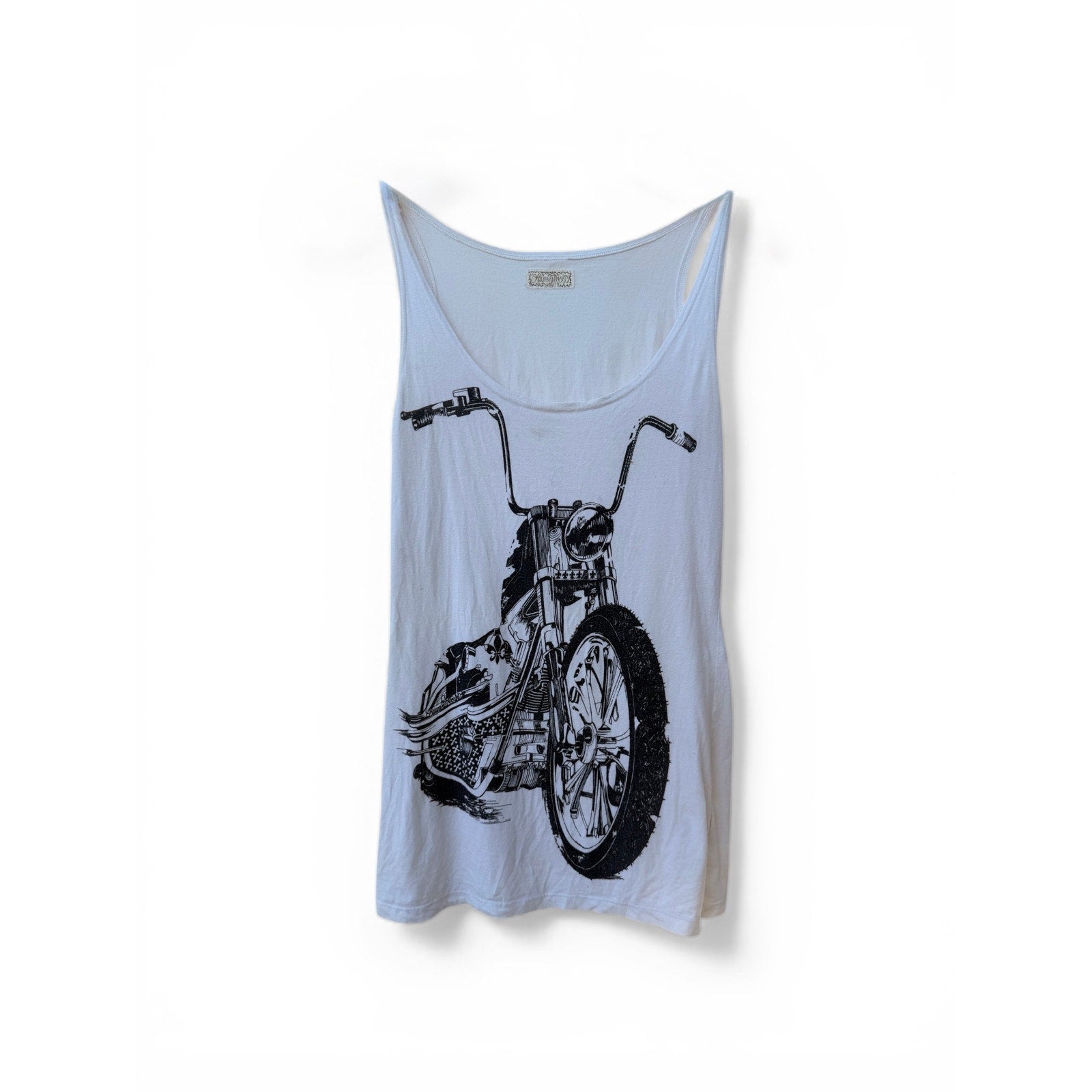 Lauren Moshi Motorcycle Graphic Tank Top Small, White
