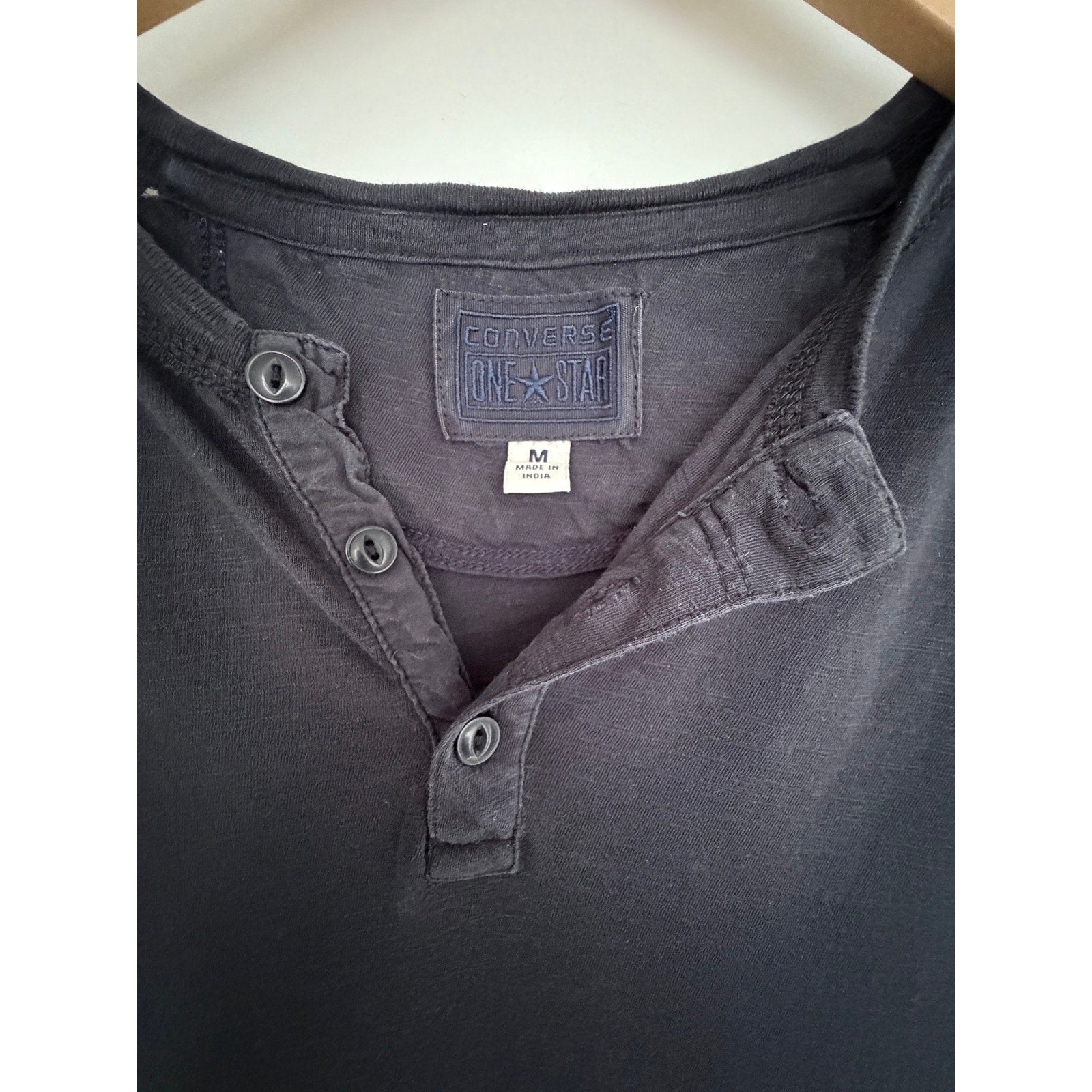 Converse One Star Henley Shirt Womens Medium Black Long Sleeve Casual Top