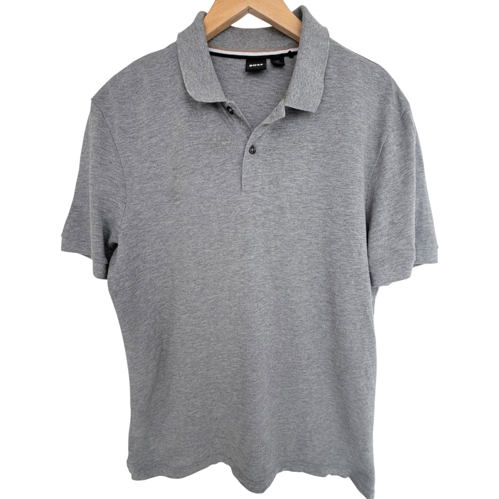 BOSS Hugo Boss Polo Shirt Mens Large Gray Short Sleeve Designer Casual