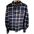 Orvis Plaid Sherpa Lined Flannel Shirt Jacket Mens Medium Blue White