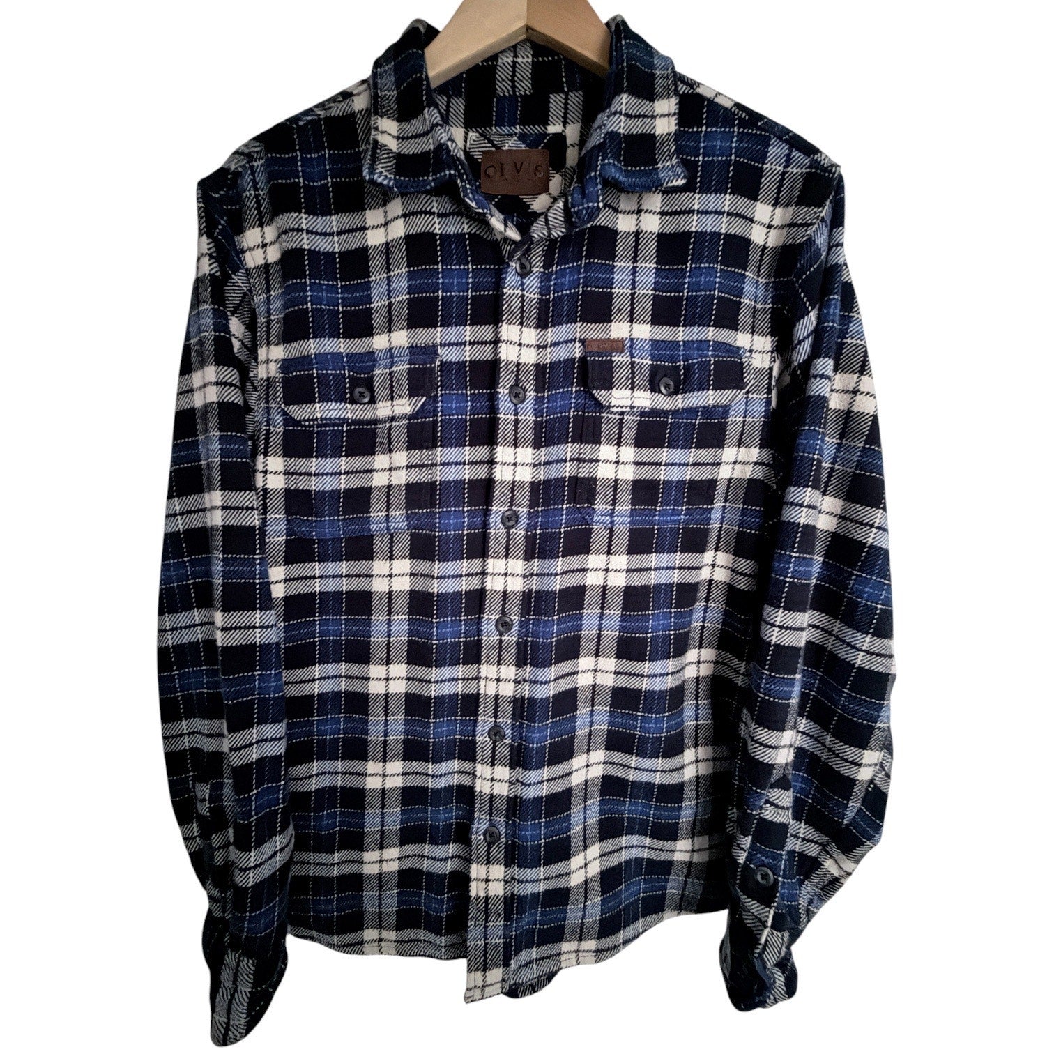Orvis Plaid Sherpa Lined Flannel Shirt Jacket Mens Medium Blue White