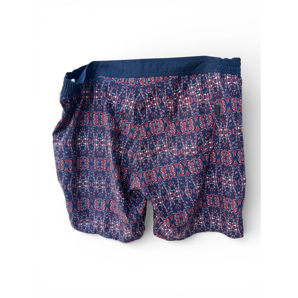 HUGO BOSS Blue Swimwear Hugo Boss Navy Red Patterned Swim Trunks Medium