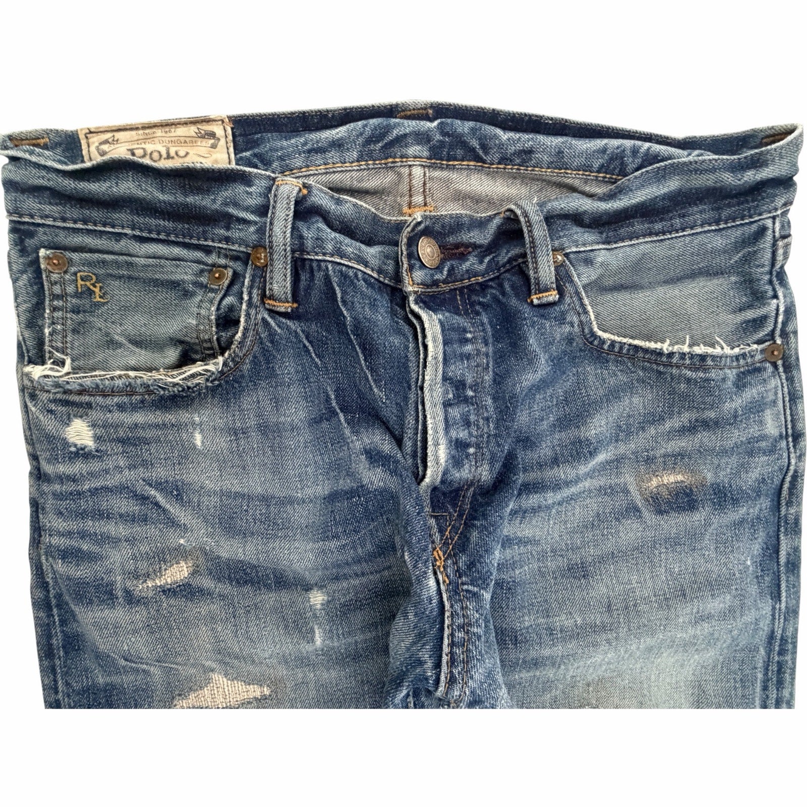 Polo Ralph Lauren Varick Slim Straight Distressed Jeans Mens 31x30 Blue