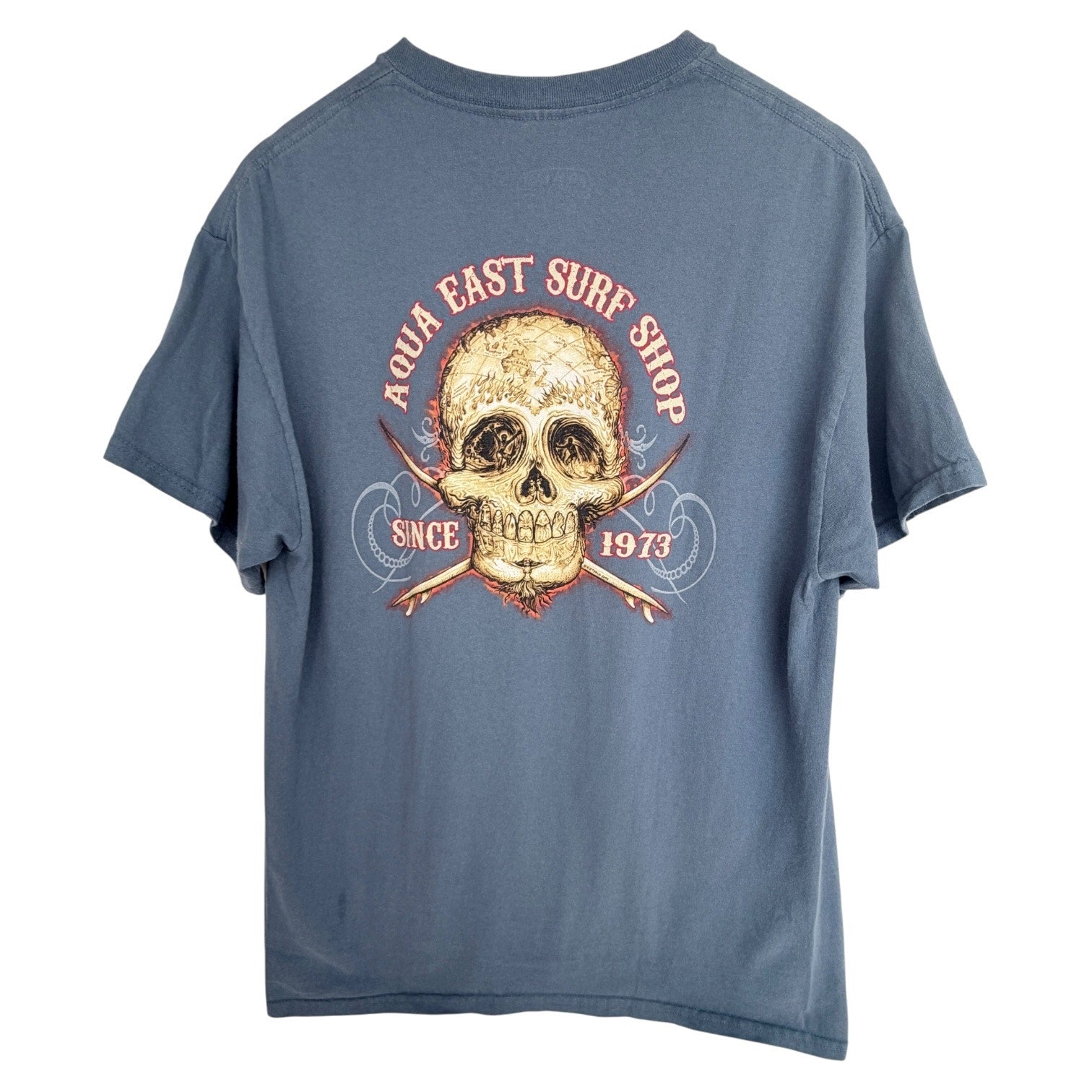 Aqua East Surf Shop Mens Large Blue Graphic T Shirt Skull Florida Beach Cotton