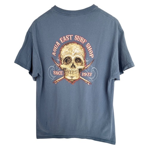 Aqua East Surf Shop Mens Large Blue Graphic T Shirt Skull Florida Beach Cotton
