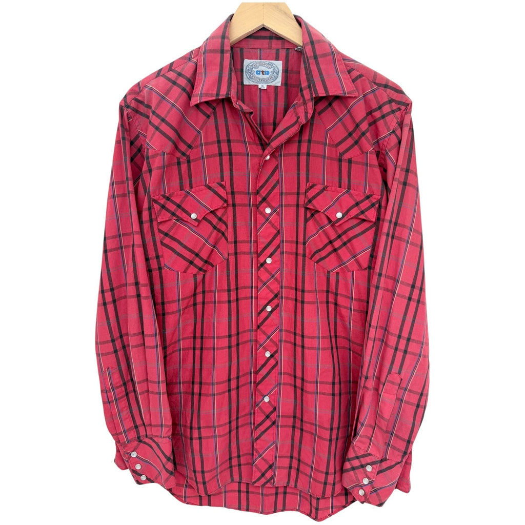 Authentic Western Wear Plaid Western Shirt Mens 16 34 Red Pearl Snap Cowboy