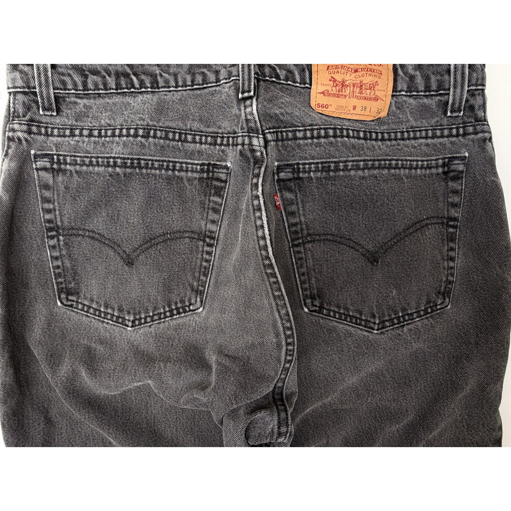 Levis 560 Loose Fit Jeans Mens 38x32 Black Wash Tapered Leg Denim