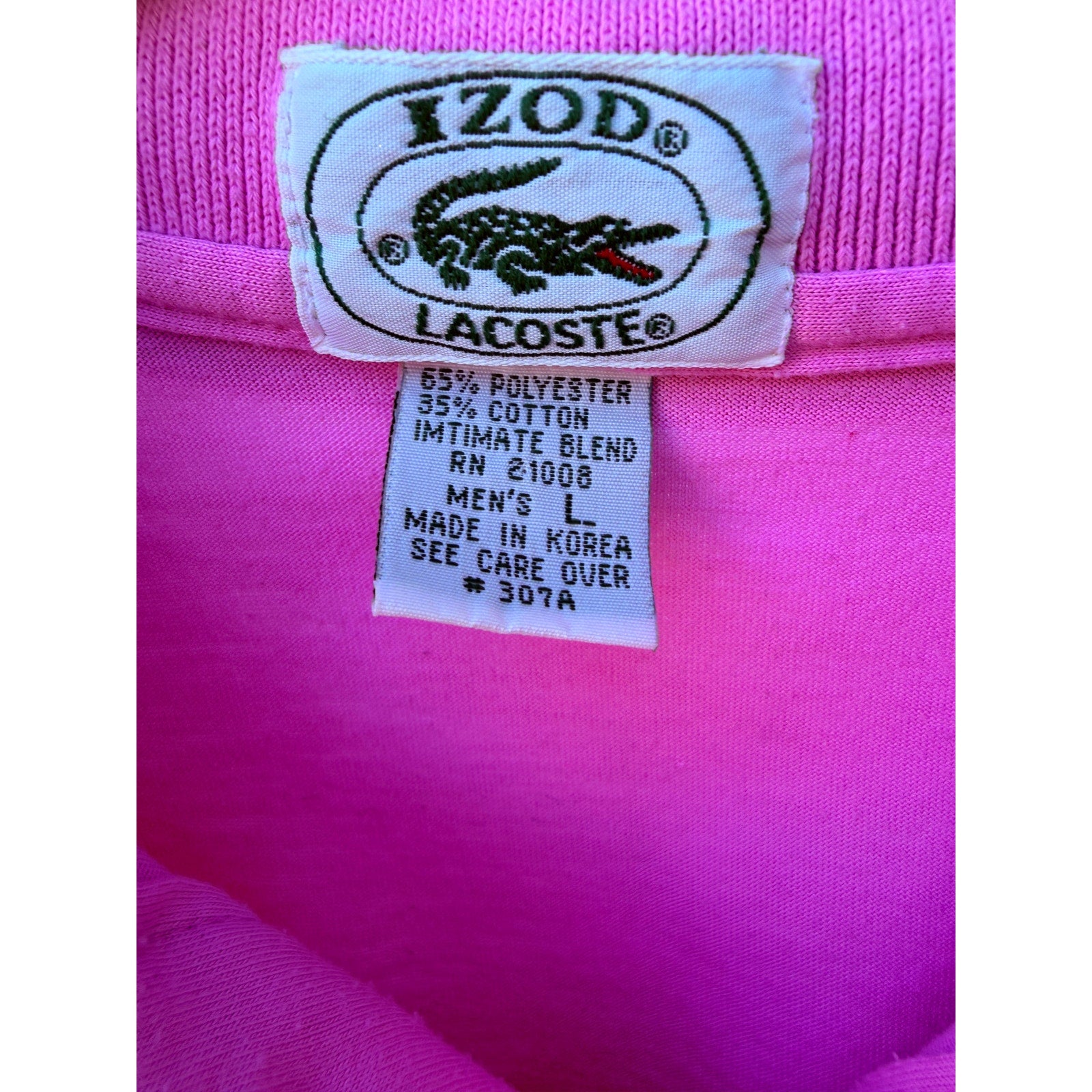 Lacoste Ized Pink Polo Shirt Large Made In Korea