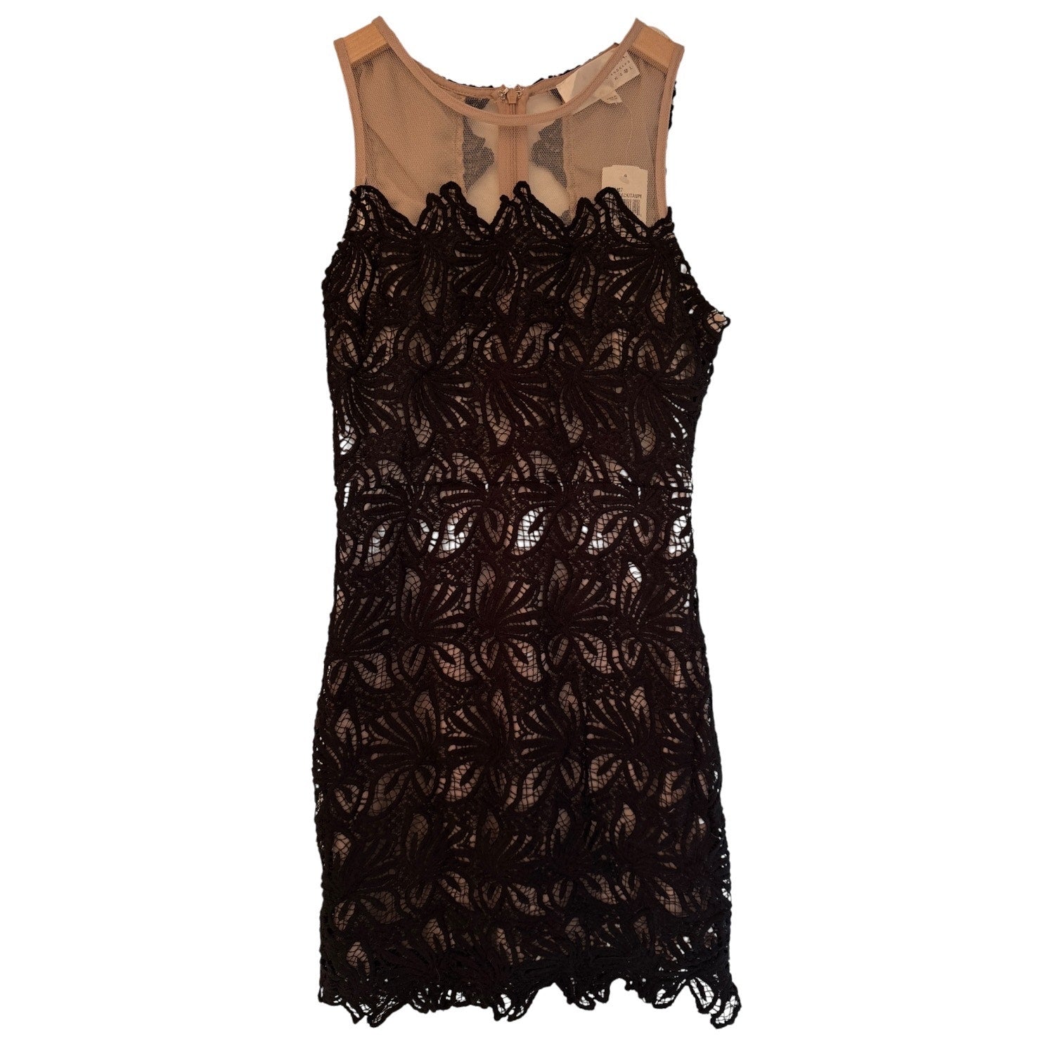 J.O.A Lace Dress Womens Medium Black Taupe Sleeveless Sheer Back Cocktail
