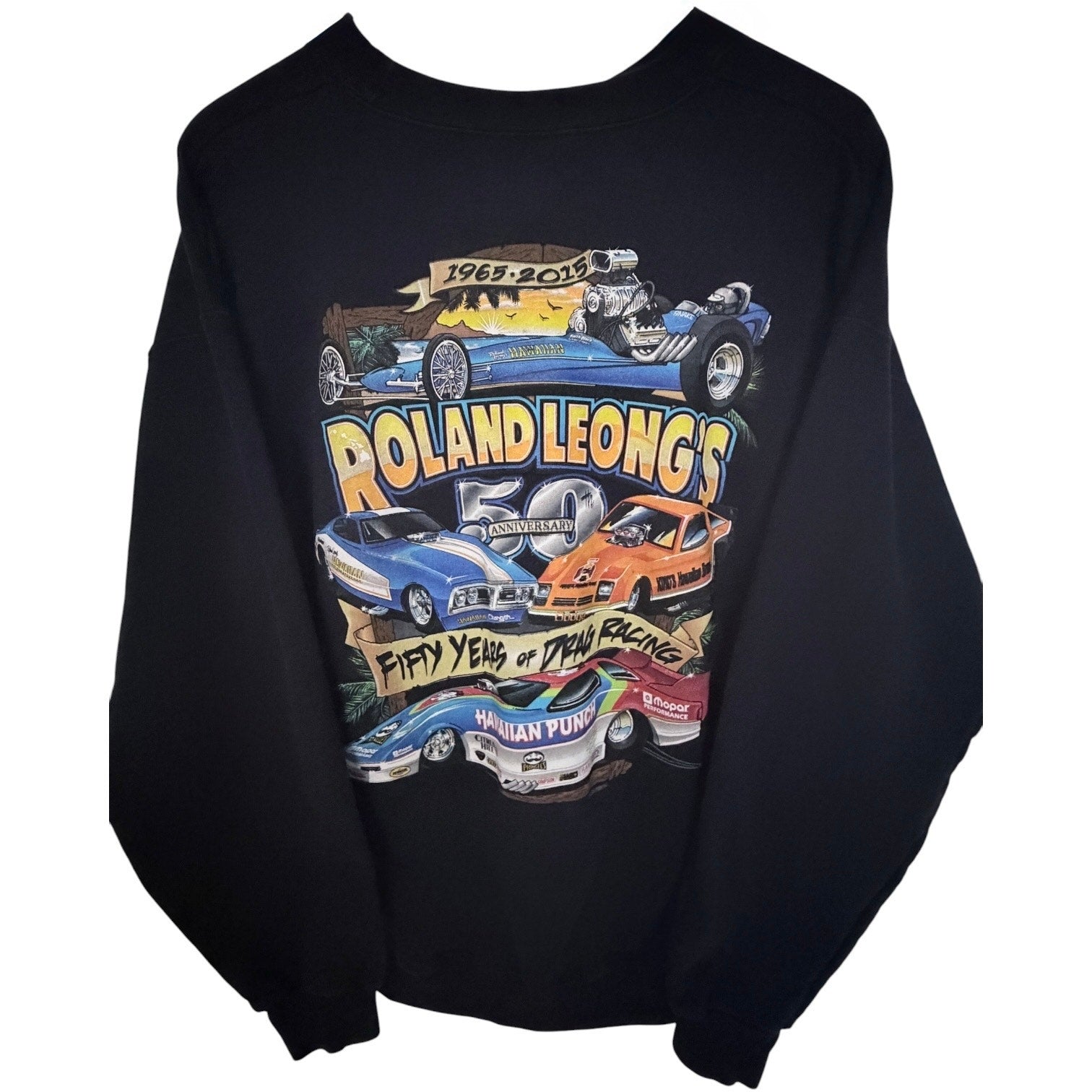 Roland Leong 50th Anniversary Drag Racing Sweatshirt Mens Large Black Crewneck