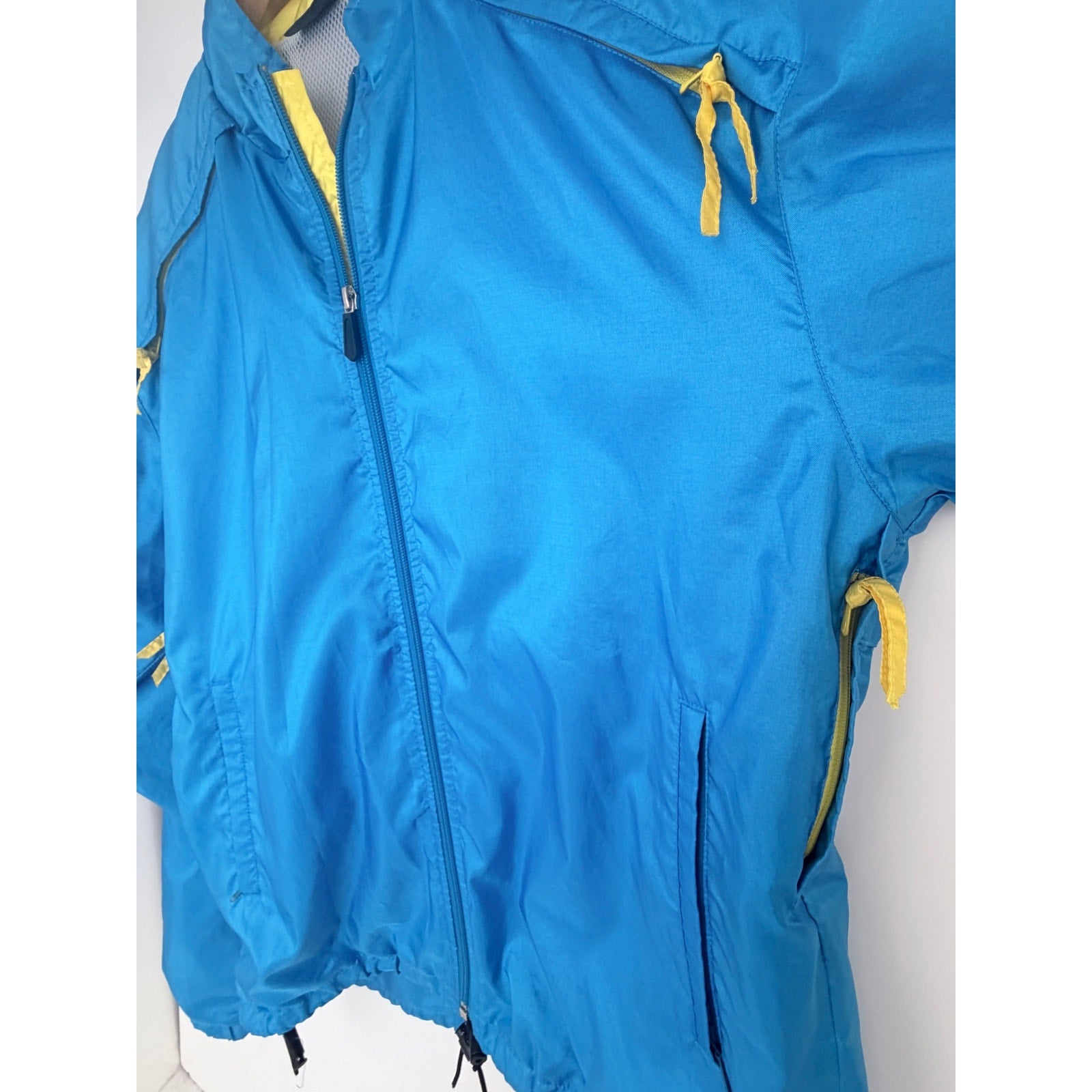 Descente Windbreaker Jacket Mens Large Blue Yellow Lightweight Full Zip