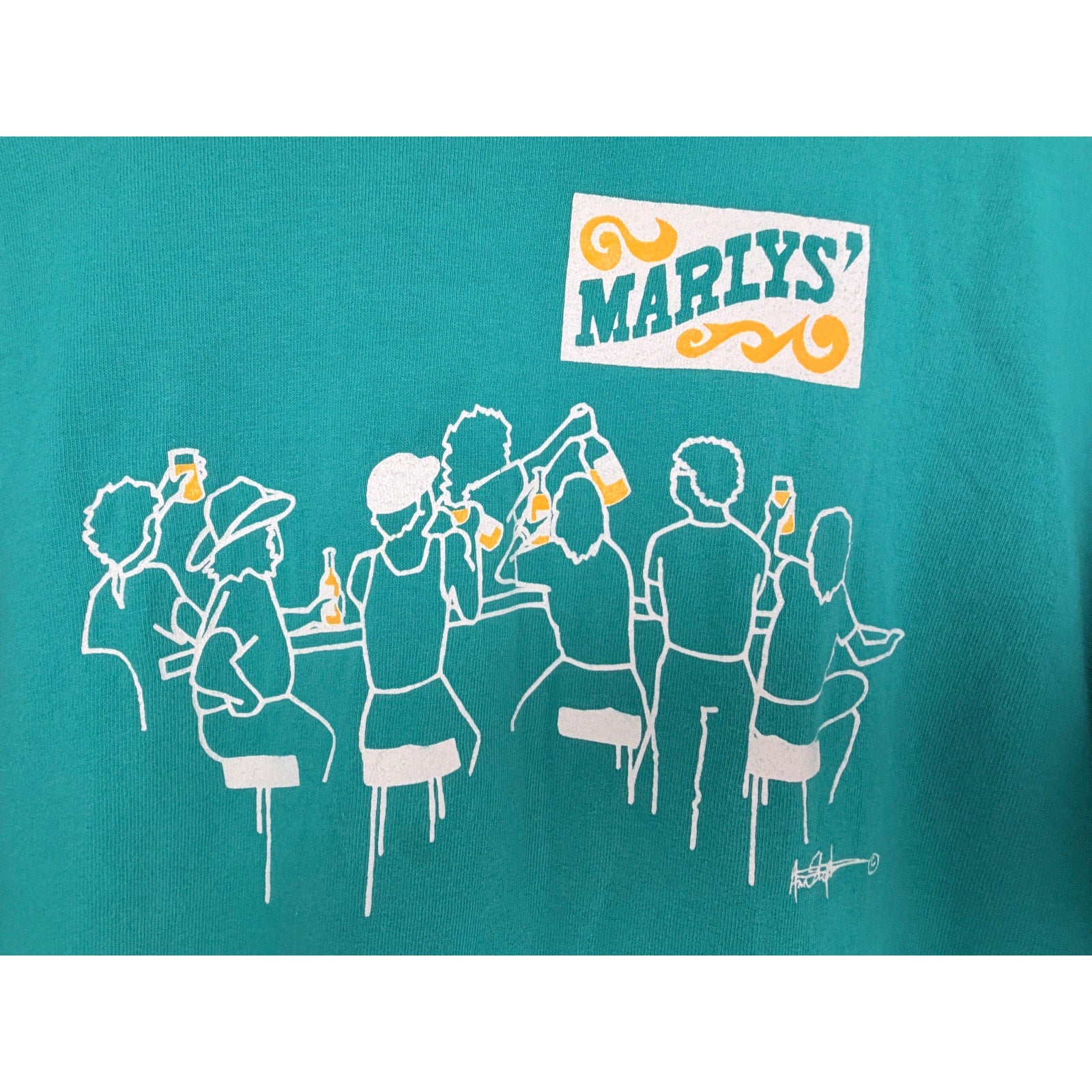 Vintage Marlys Phoenix Arizona Single Stitch TShirt Mens XL Teal Bar Graphic USA
