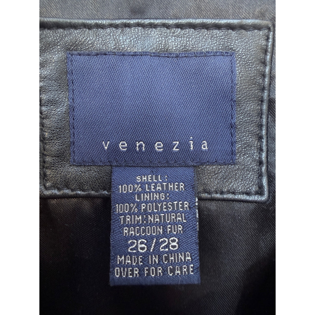 Venezia Leather Jacket Womens Medium Black Zip Up Coat Lined Interior