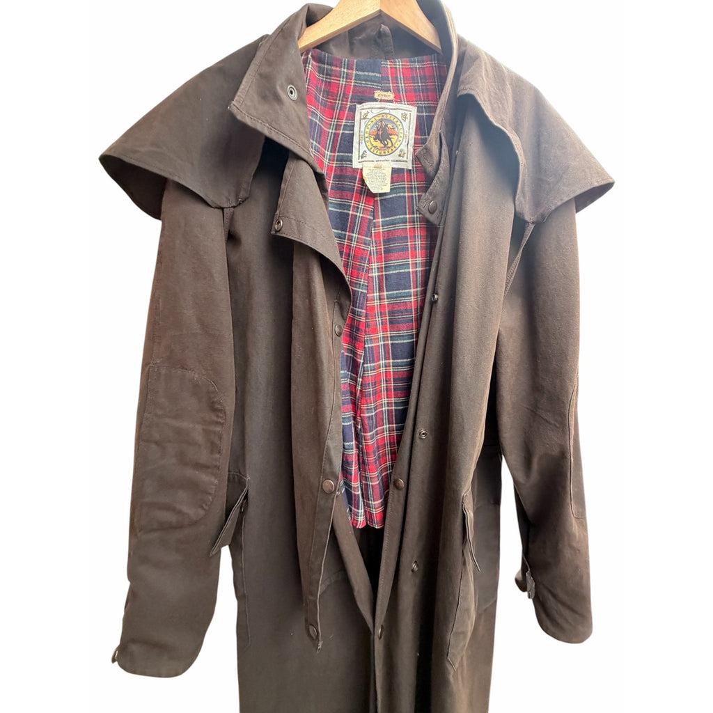 Australian Bushwear Oilskin Duster Coat Brown Long Ranch Jacket Mens One Size