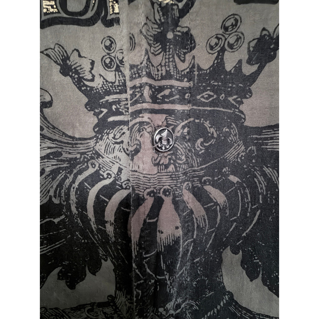 Affliction Mens Button Front Shirt Medium Gray Acid Wash Graphic Long Sleeve USA