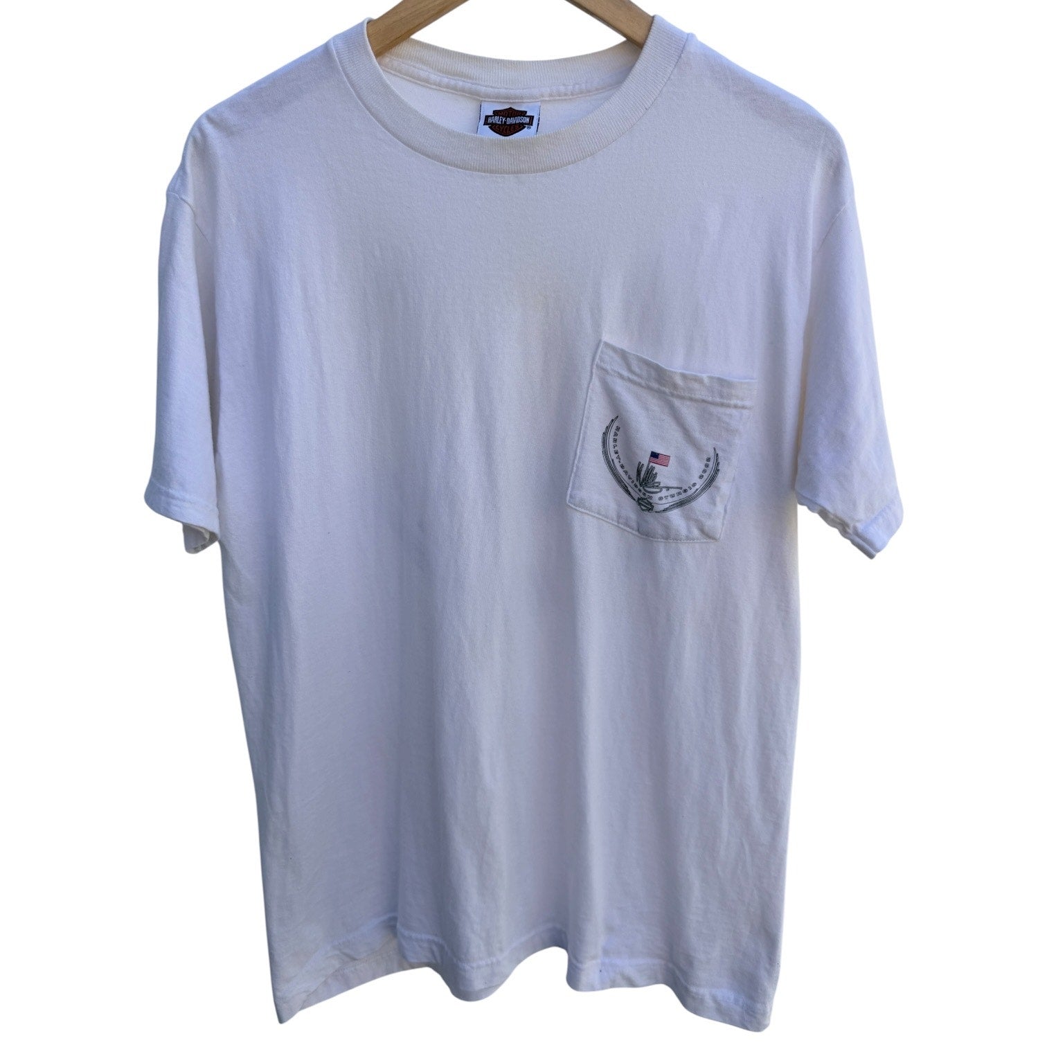 Harley Davidson Willie G Skull Sturgis 2002 Pocket T Shirt Mens Large White