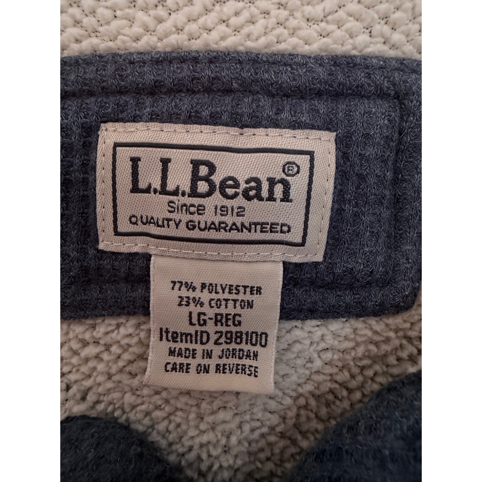 L.L. Bean Waffle Knit Henley Shirt Mens Large Blue Thermal Long Sleeve