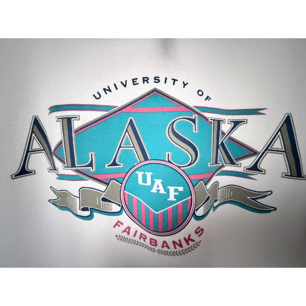 Vintage University Alaska Fairbanks Funnel Neck Sweatshirt Adult M White UAF