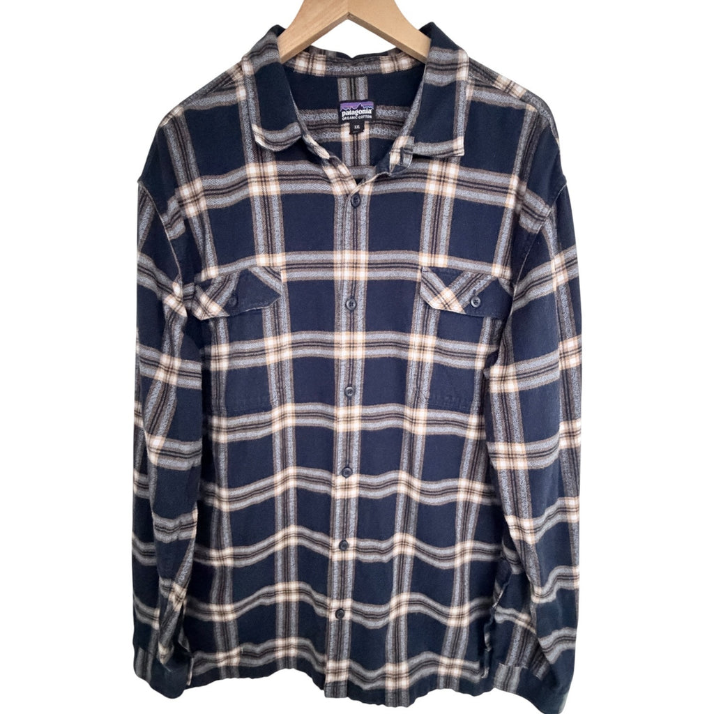Patagonia Organic Cotton Flannel Shirt Mens XXL Blue Plaid Button Front