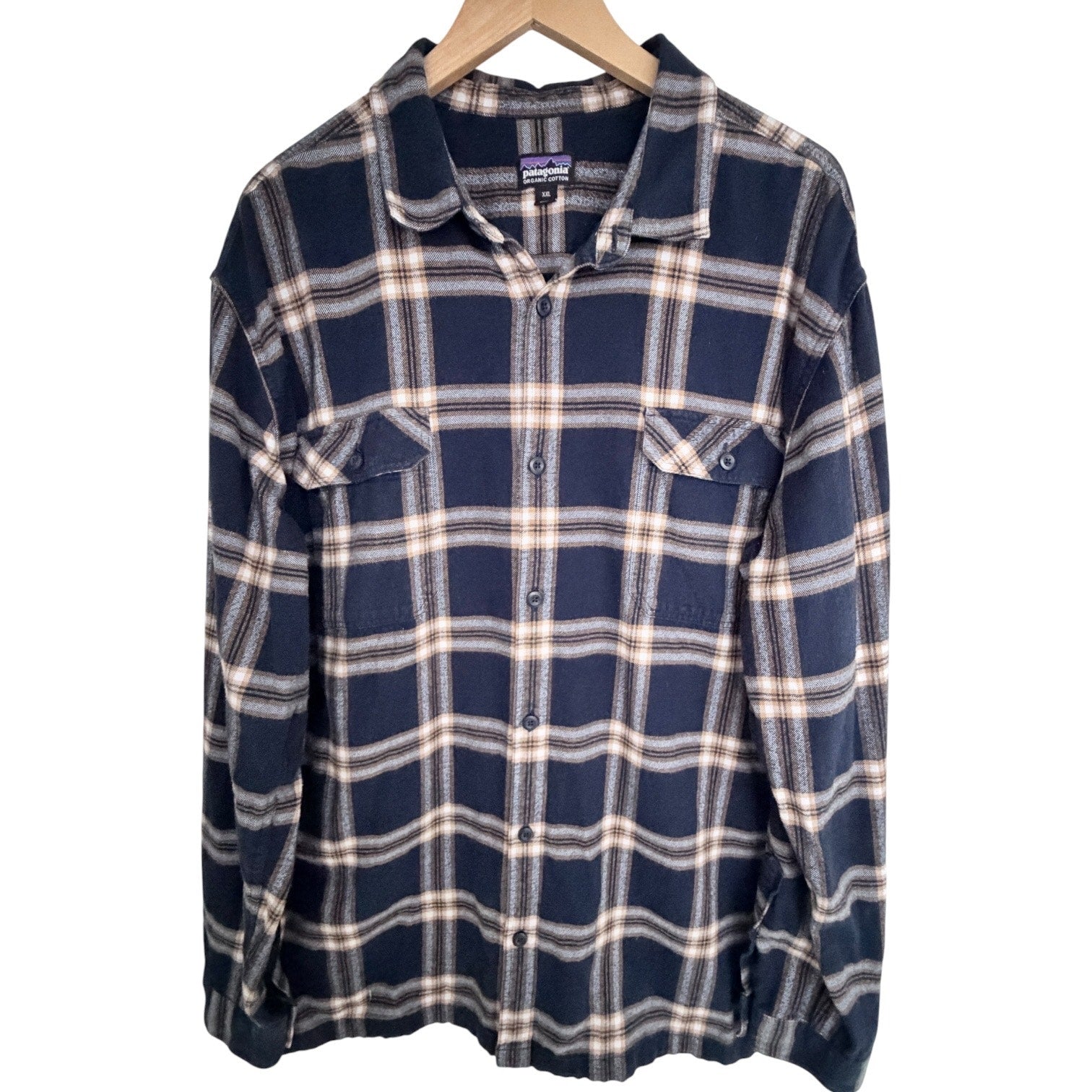 Patagonia Organic Cotton Flannel Shirt Mens XXL Blue Plaid Button Front