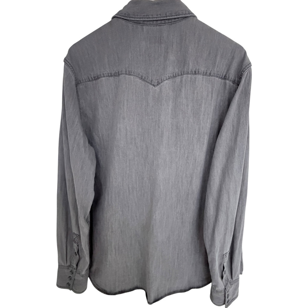Tecovas Western Pearl Snap Shirt Mens XL Gray Chambray Cowboy Button Up