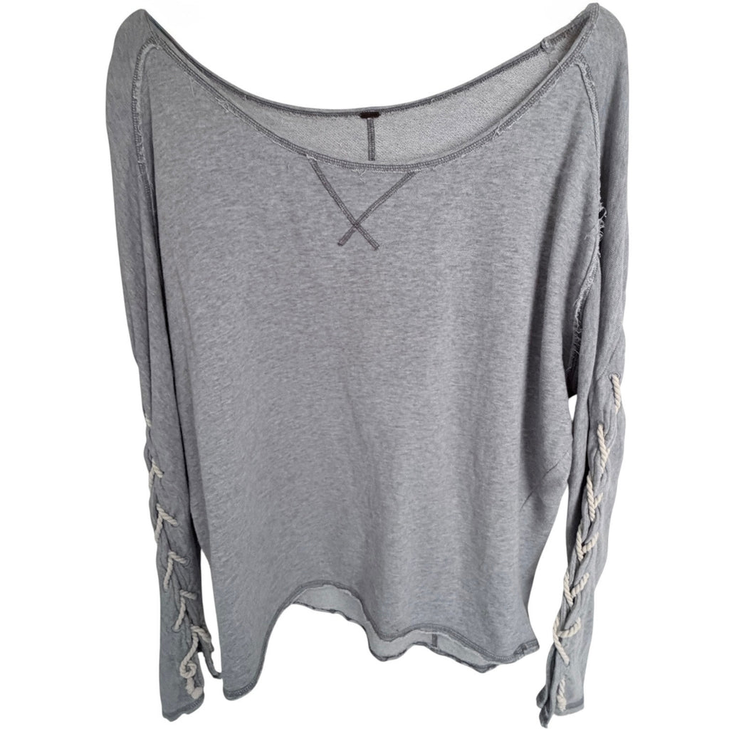 Free People Lace Up Short Sleeve Sweatshirt Gray Womens 3X (estimated)