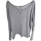 Free People Lace Up Short Sleeve Sweatshirt Gray Womens 3X (estimated)