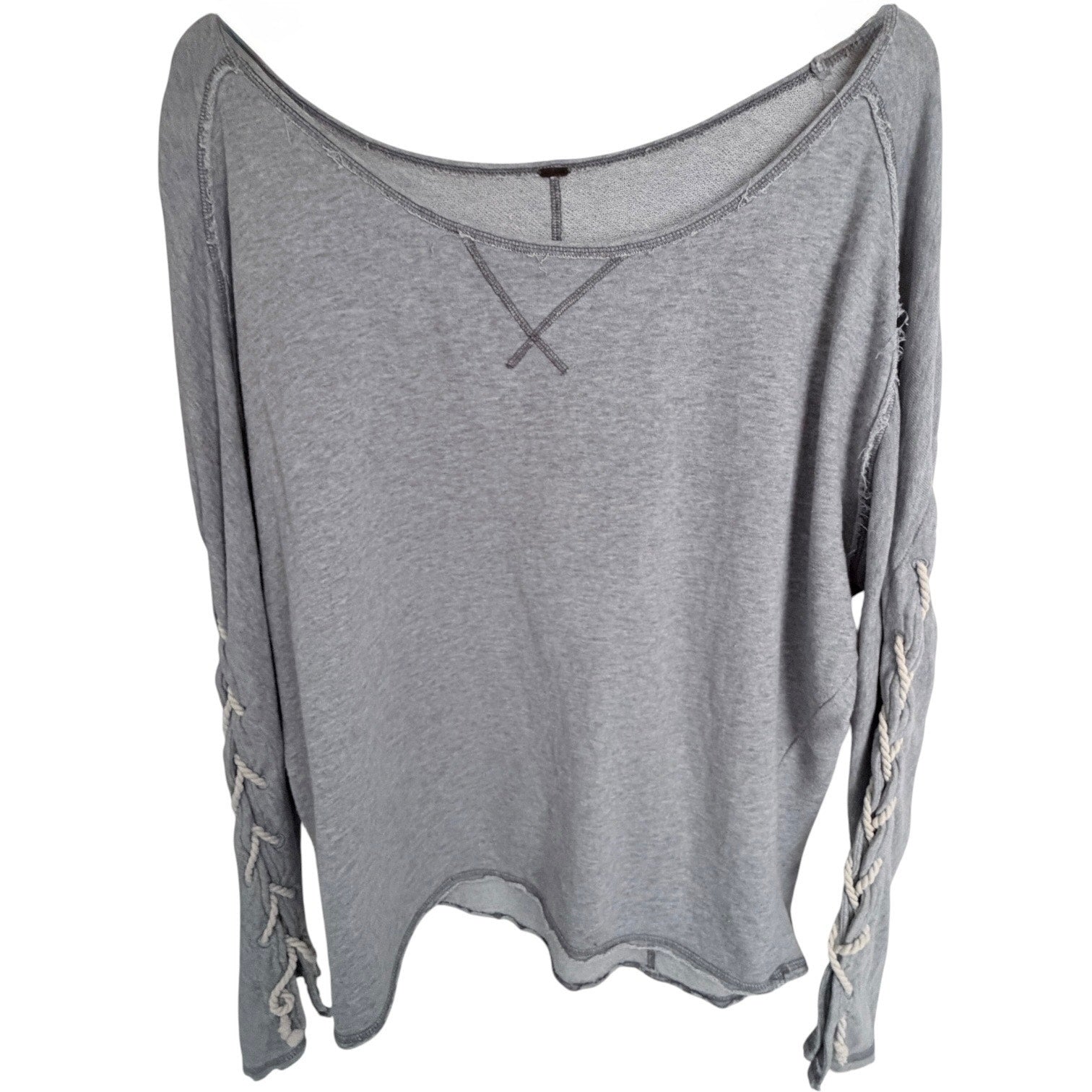 Free People Lace Up Short Sleeve Sweatshirt Gray Womens 3X (estimated)