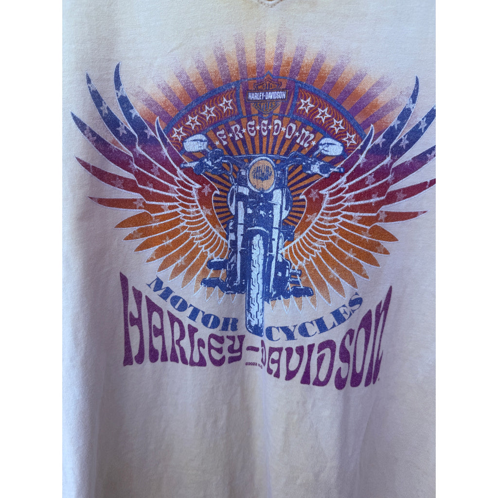 Harley Davidson Yellow Freedom Cycles V-Neck T Shirt Womens Medium Nashville TN