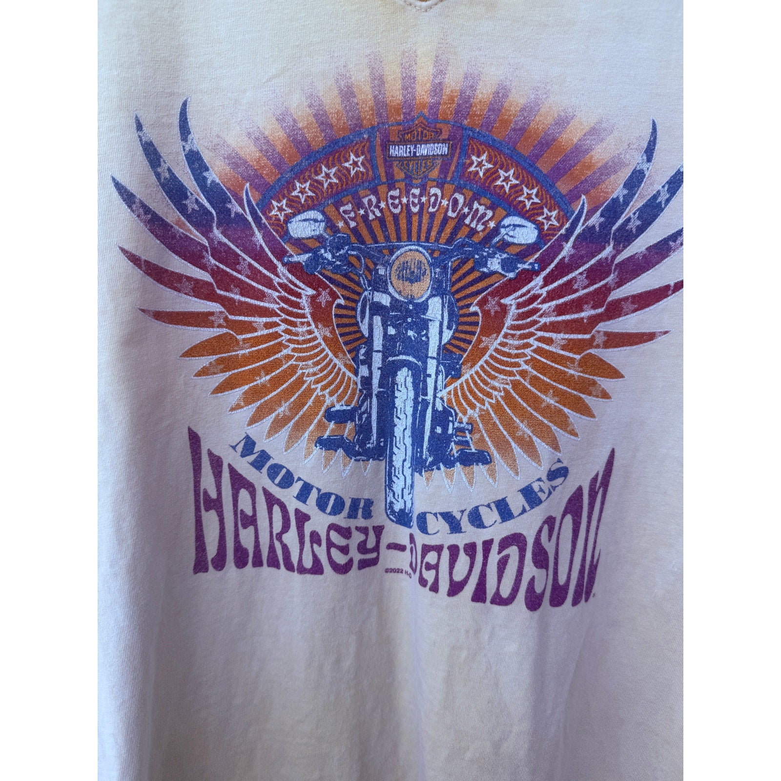 Harley Davidson Yellow Freedom Cycles V-Neck T Shirt Womens Medium Nashville TN